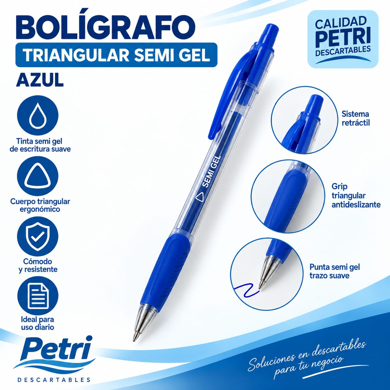 BOLIGRAFO TRIANGULAR SEMI GEL AZUL