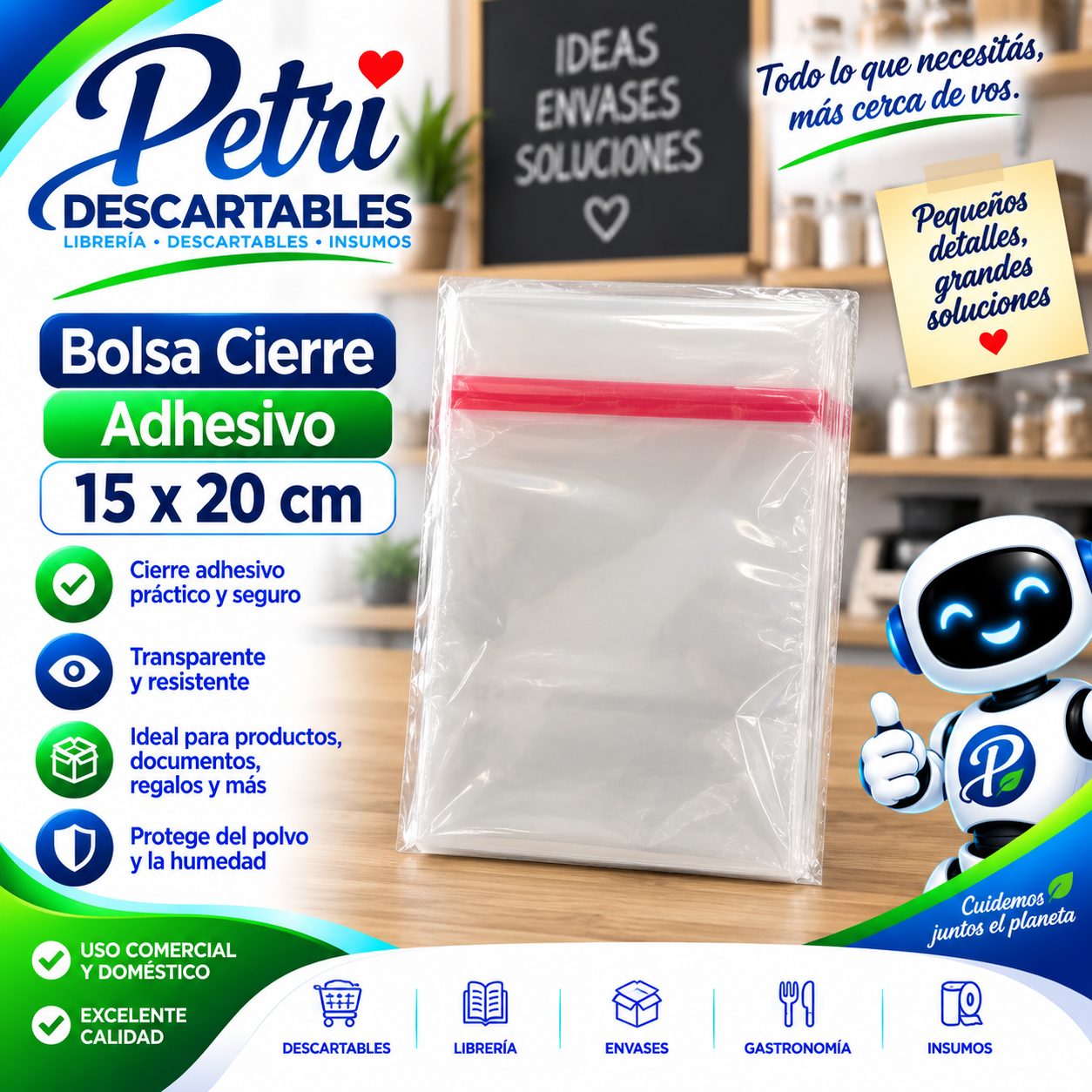 BOLSA PP CIERRE ADHESIVO 15X20 CM