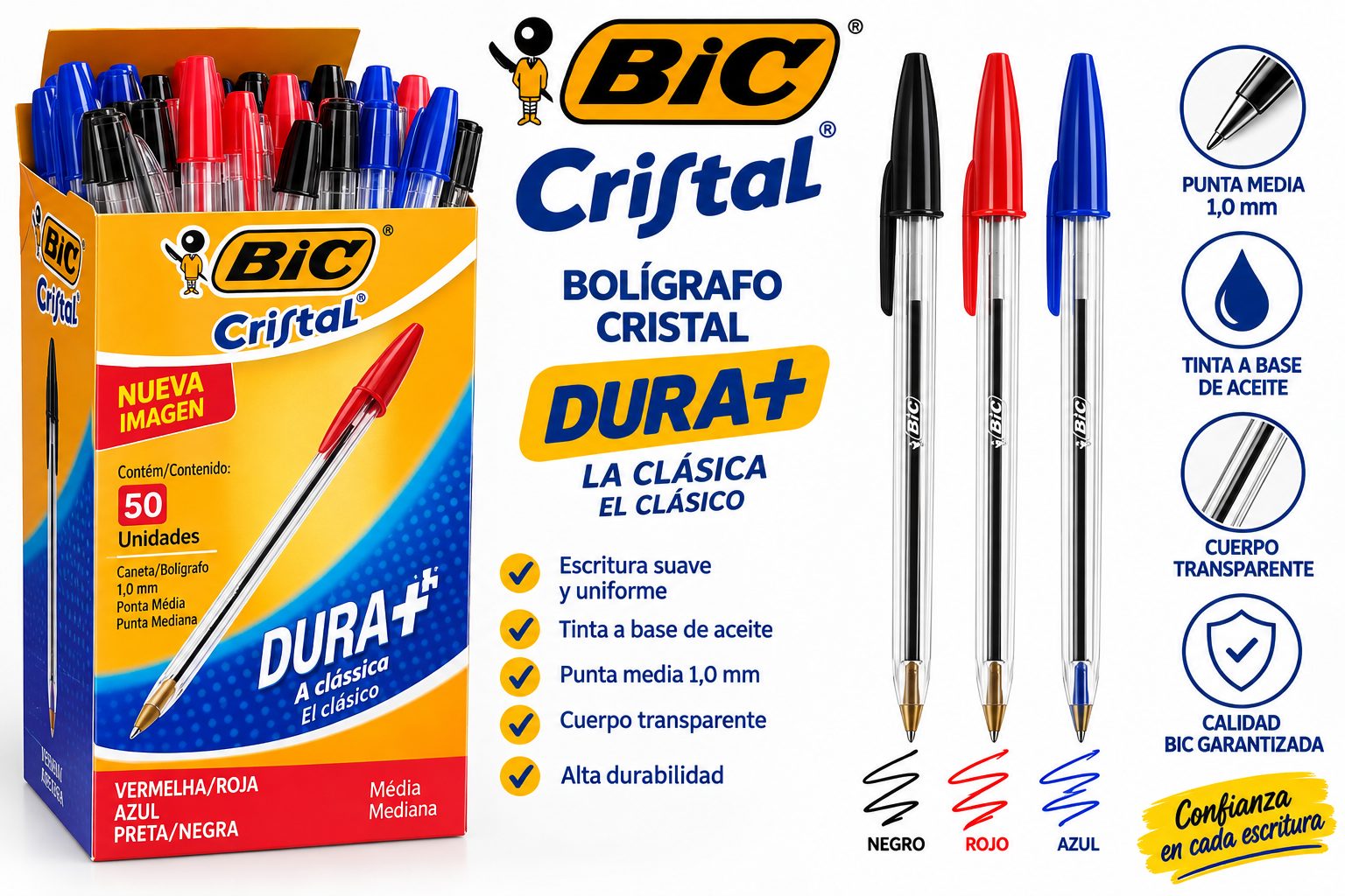 BOLIGRAFO CRISTAL NEGRO/ROJO/AZUL