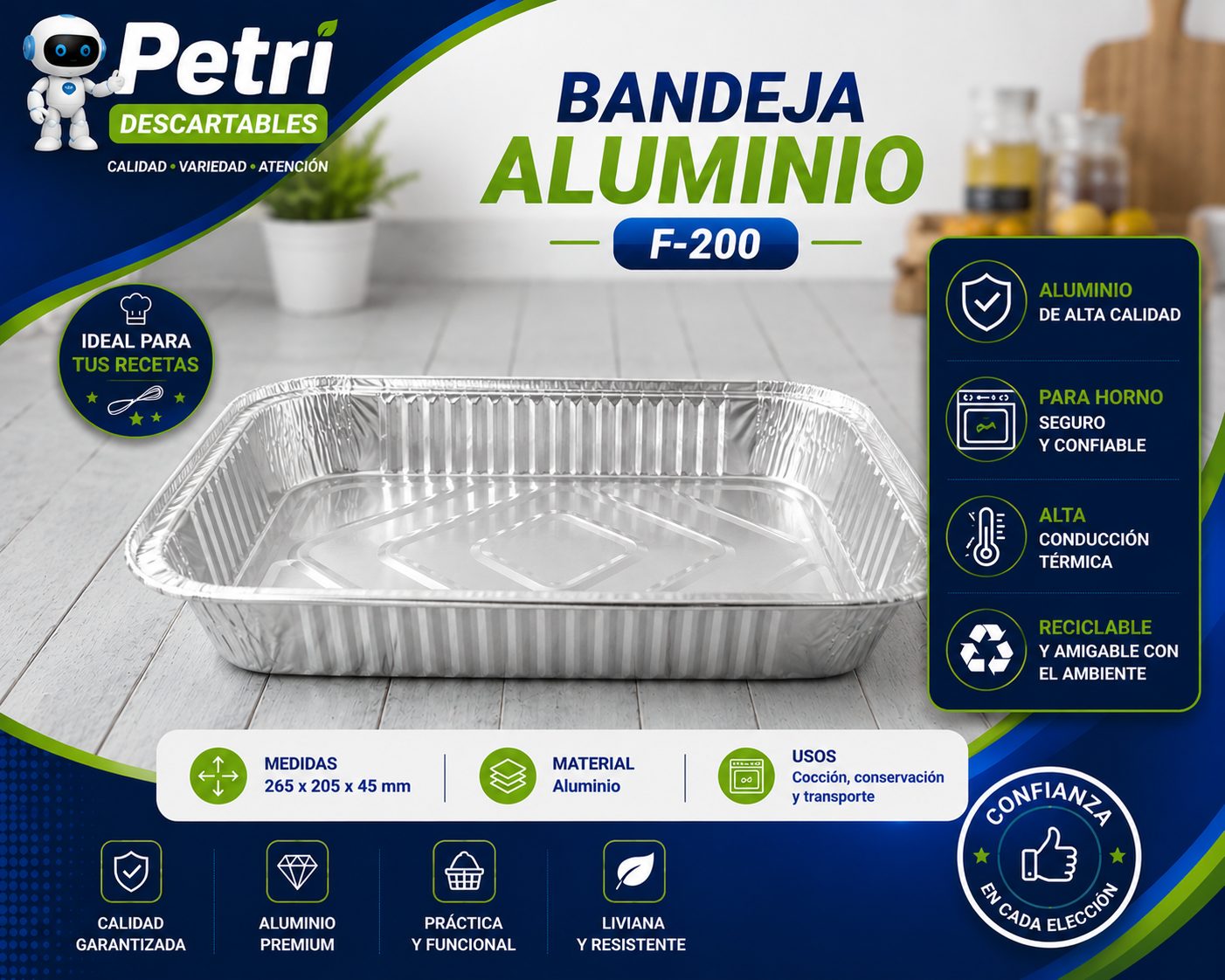 BANDEJA ALUMINIO F-200