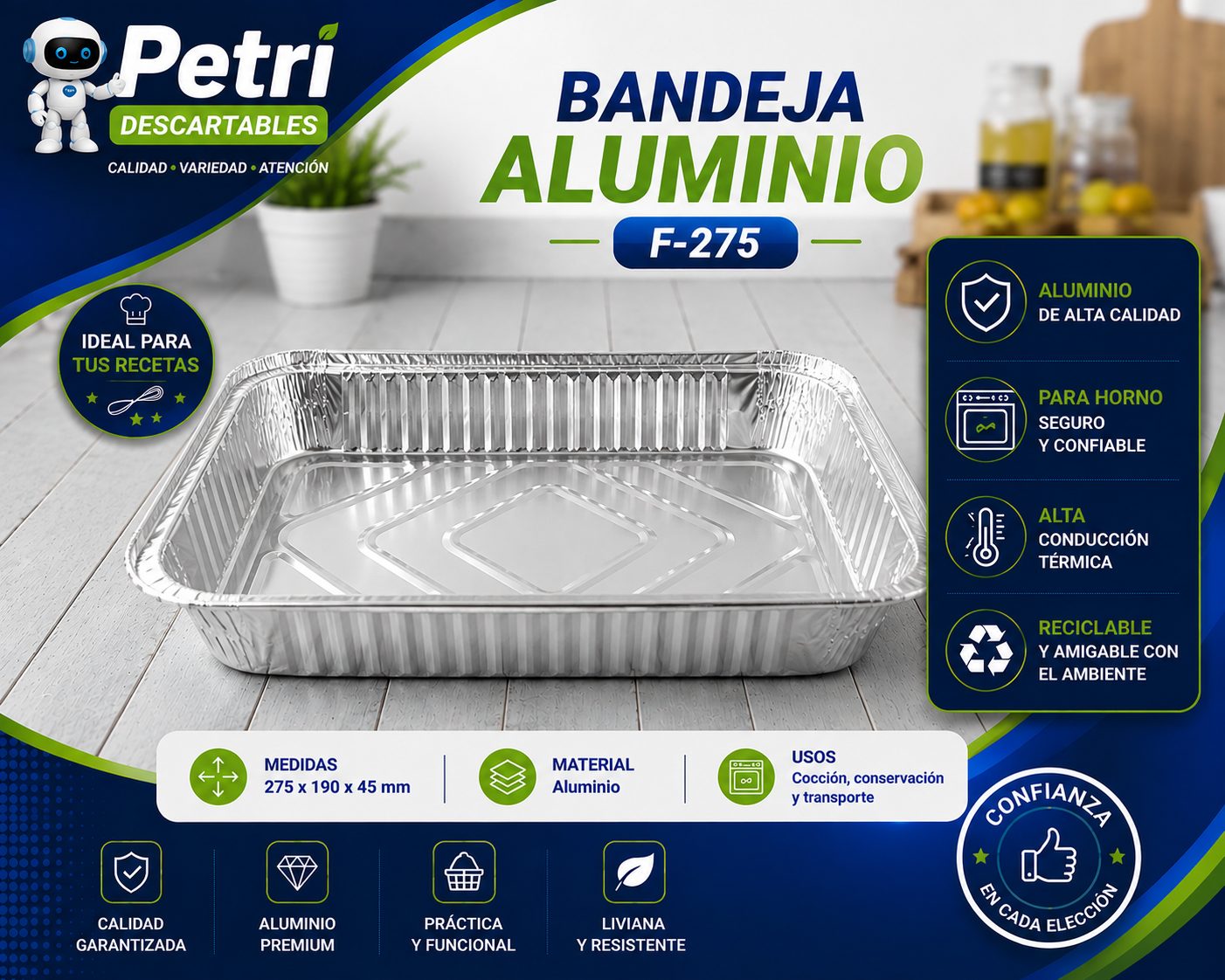 BANDEJA ALUMINIO F-275