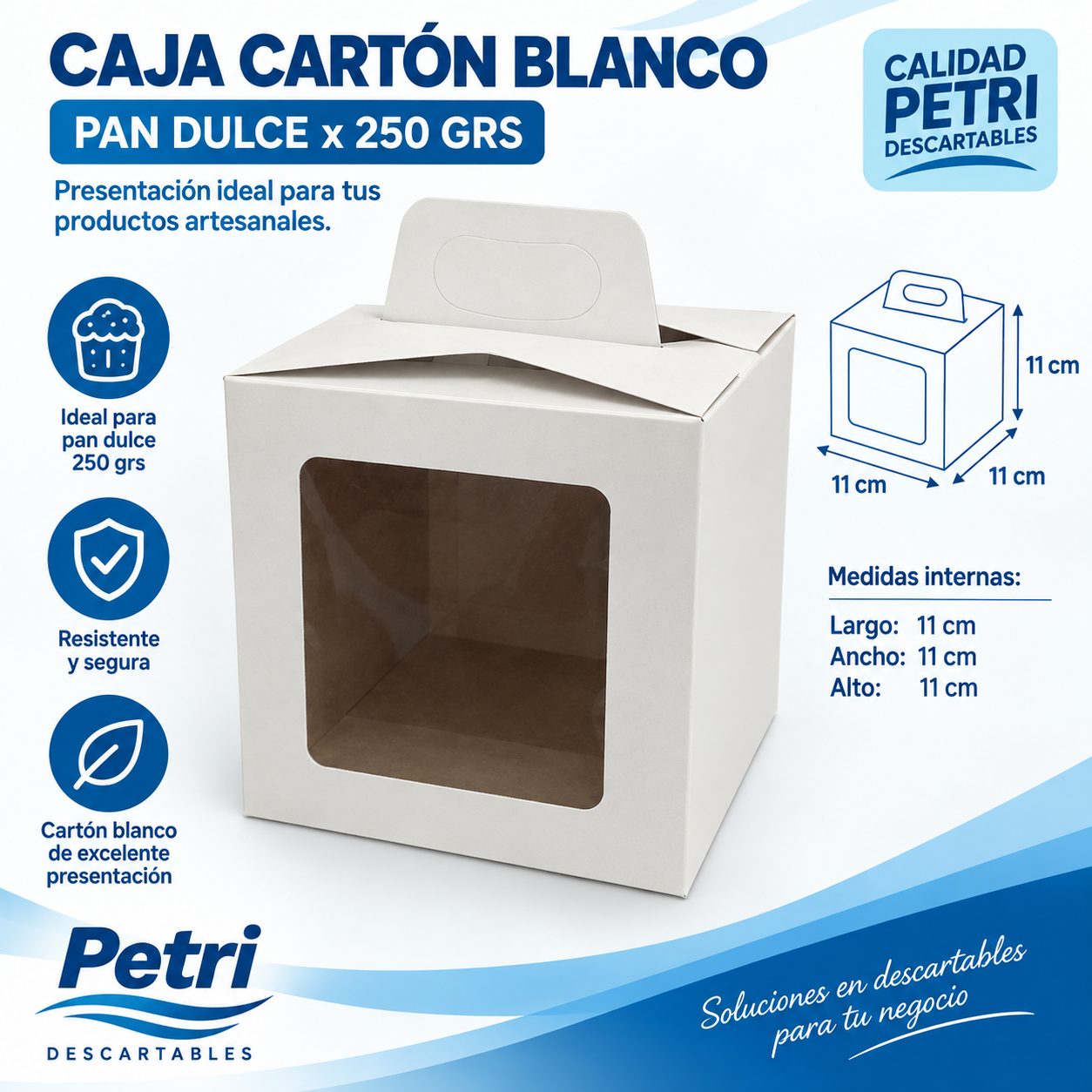 CAJA CART. BLANCA (PAN DULCE X 250 GRS. 11x11x11 C.M.