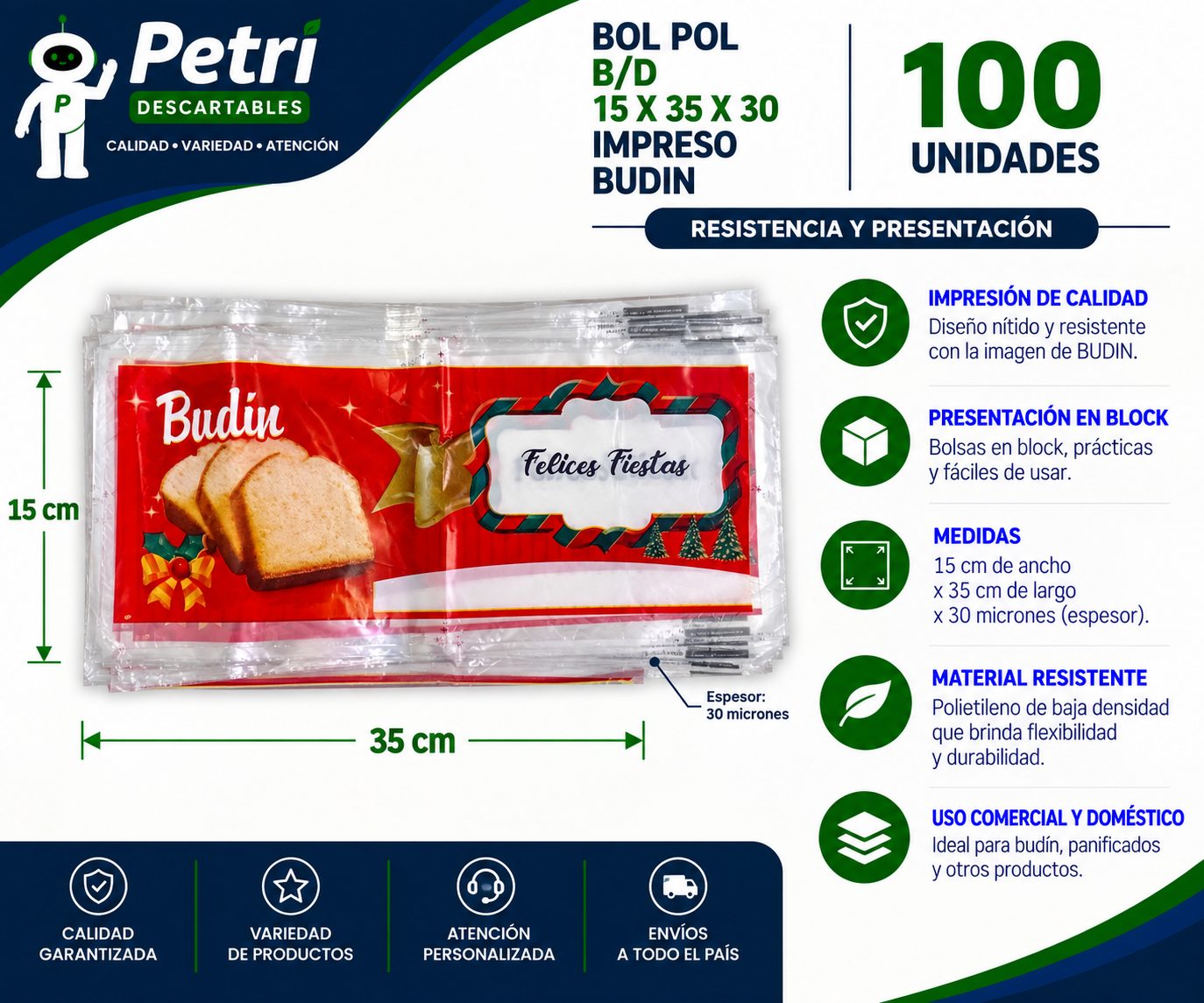 BOL POL B/D 15X35X30 IMPRESO BUDIN
