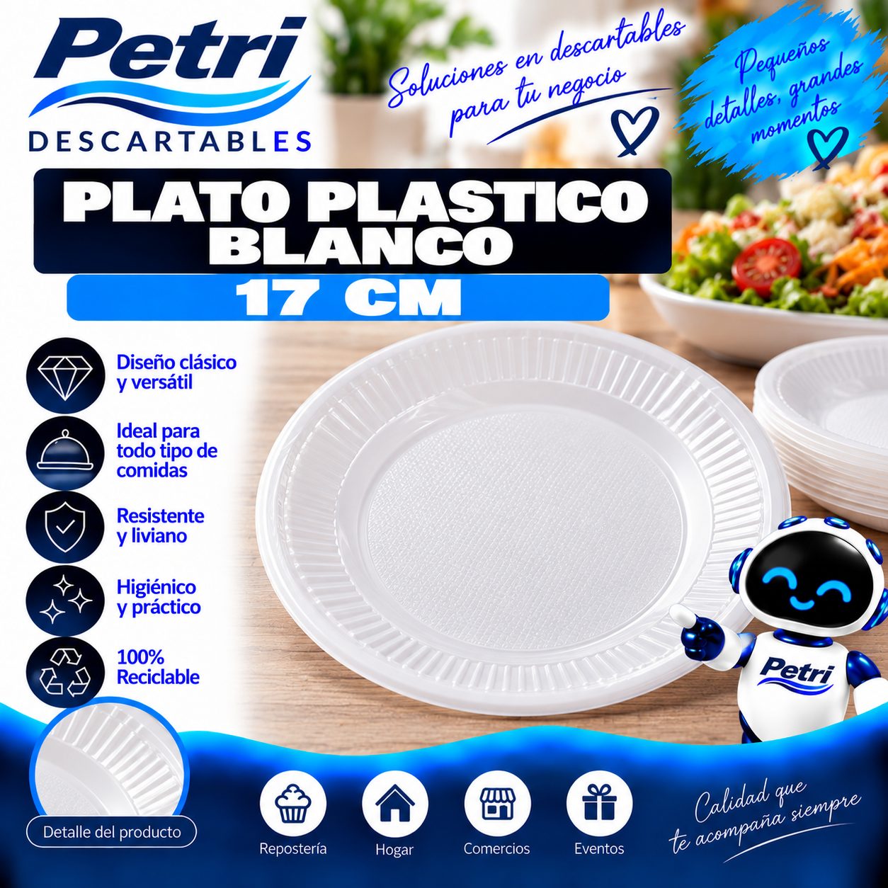 PLATO PLASTICO BLANCO 17 CM