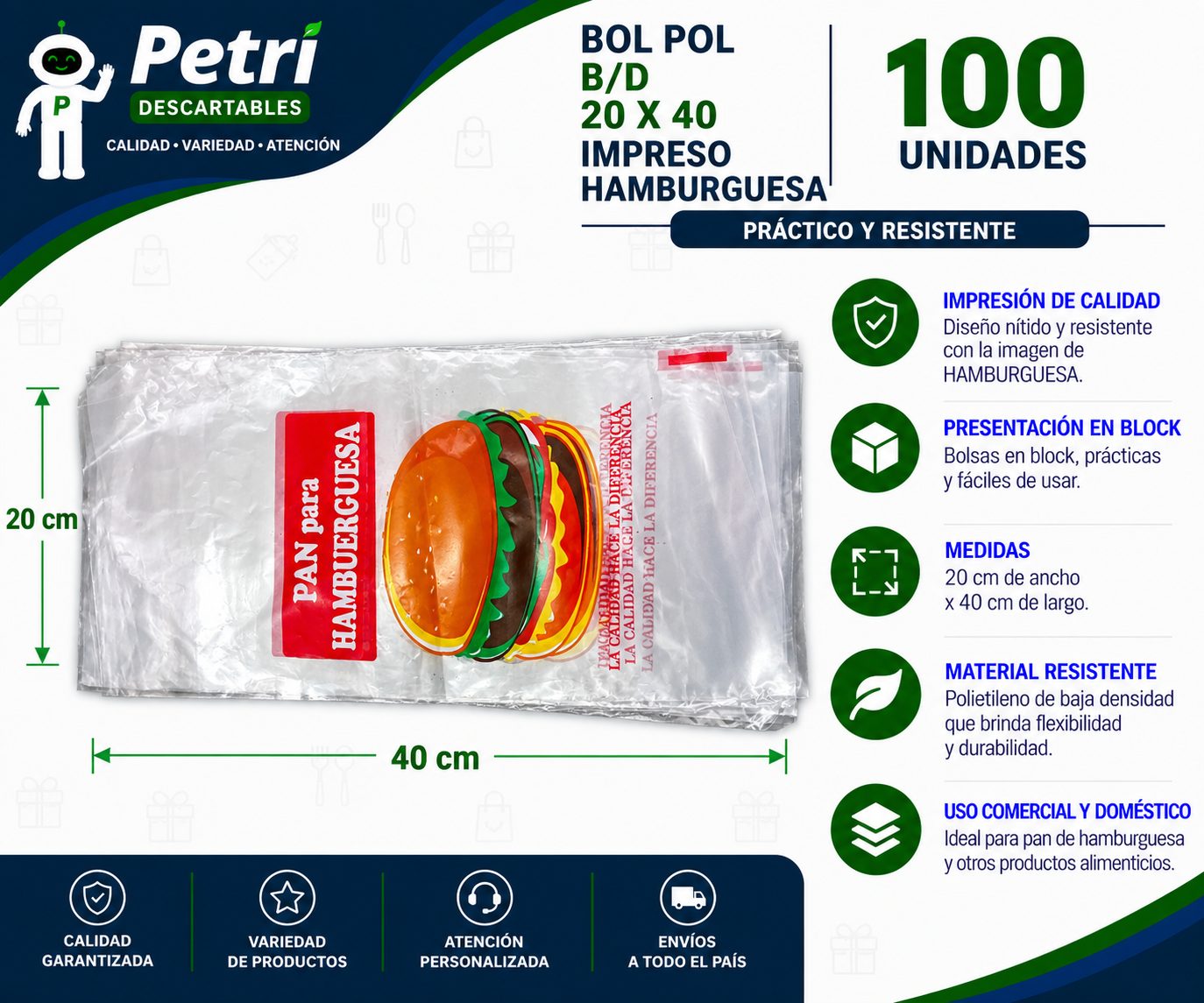 BOL POL B/D 20X40 IMPRESO HAMBURGUESA