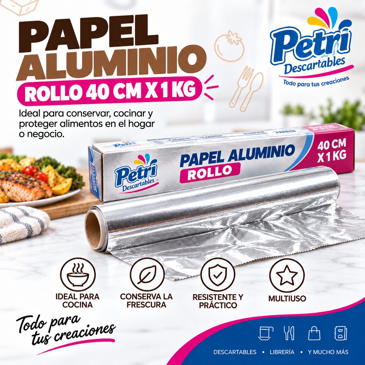 PAPEL ALUMINO ROLLO 40 CM X 1 KG