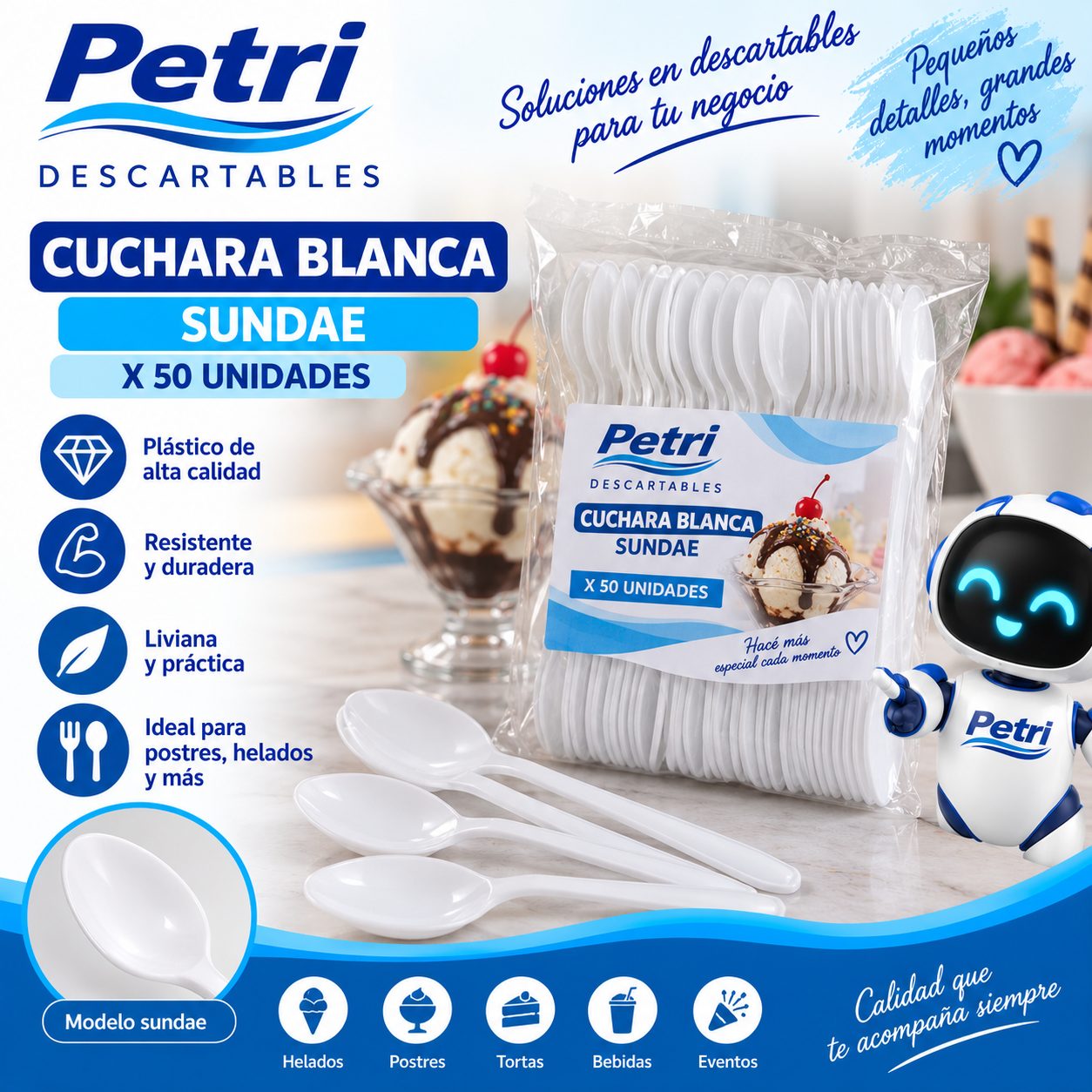 CUCHARA BLANCA SUNDAE X 50 UN