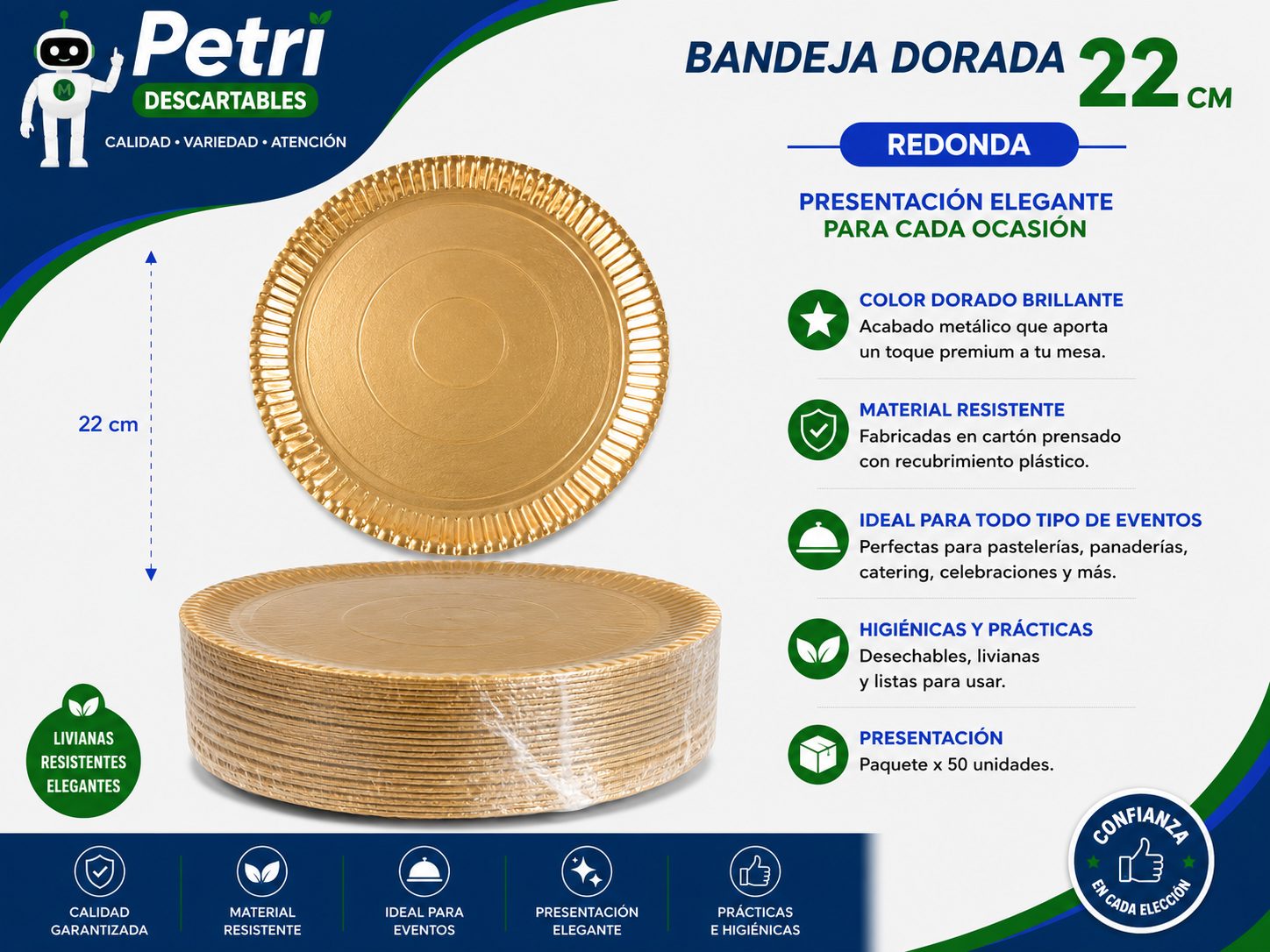 BANDEJAS DORADAS 22 CM