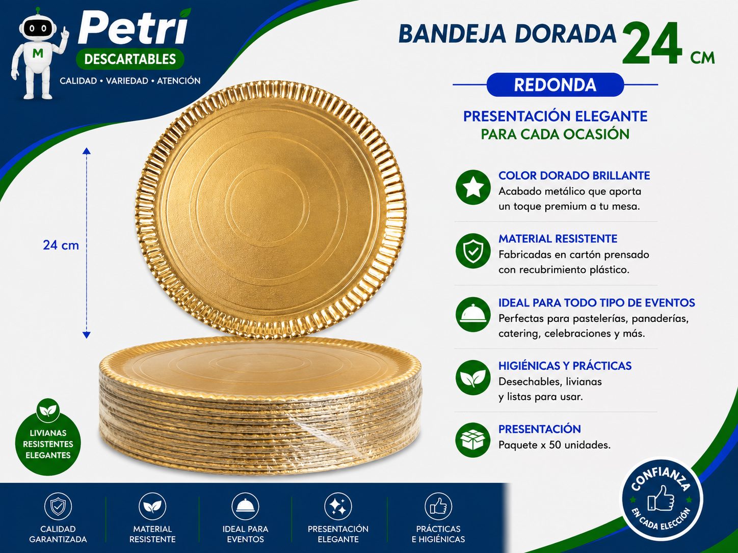 BANDEJAS DORADAS 24 CM
