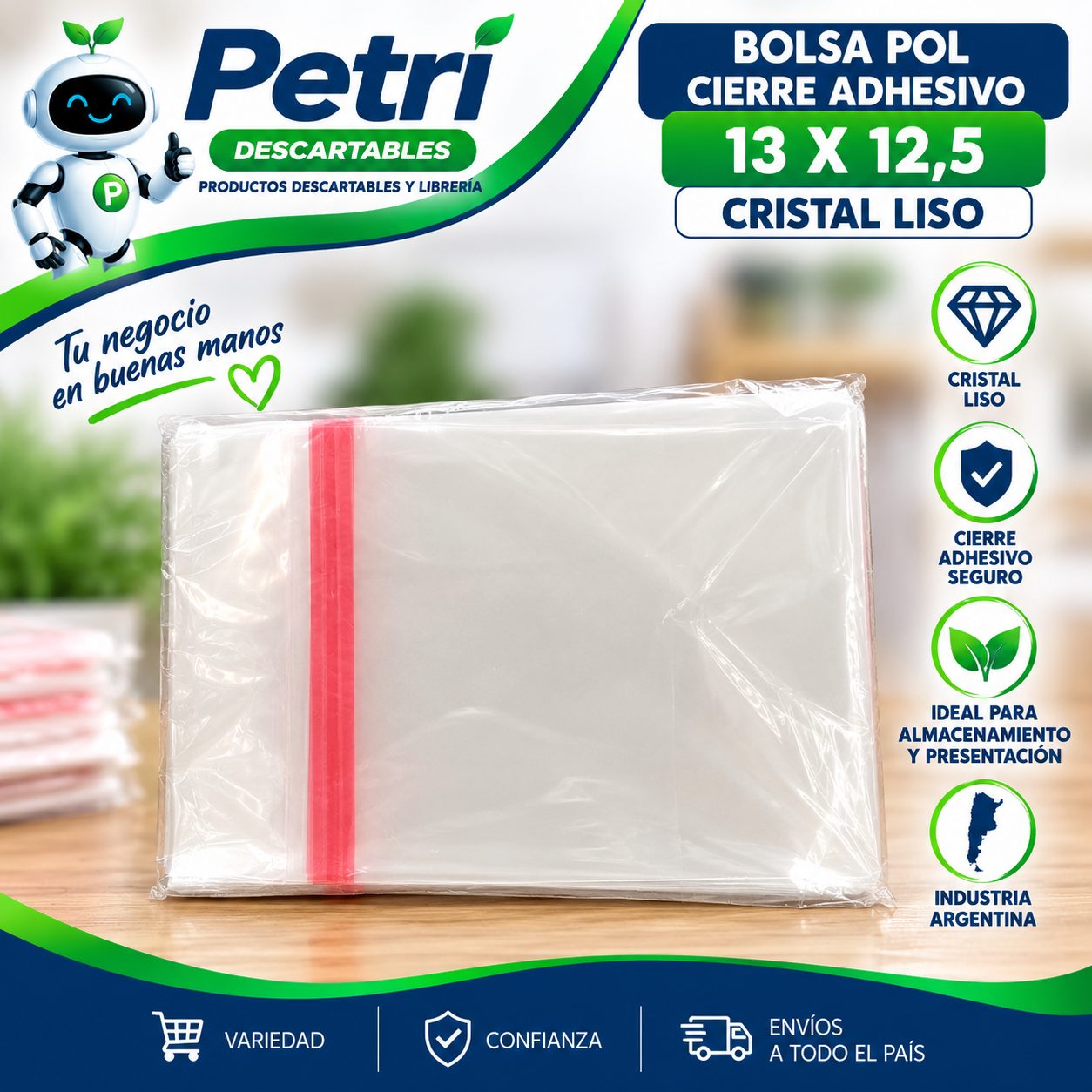 BOL POLIP CIERRE ADHESIVO 13X12,5