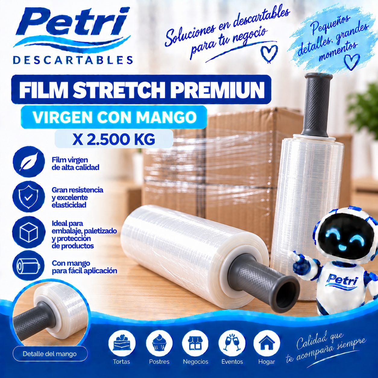 FILM STRETCH PREMIUN VIRGEN CON MANGO X 2.500 KG
