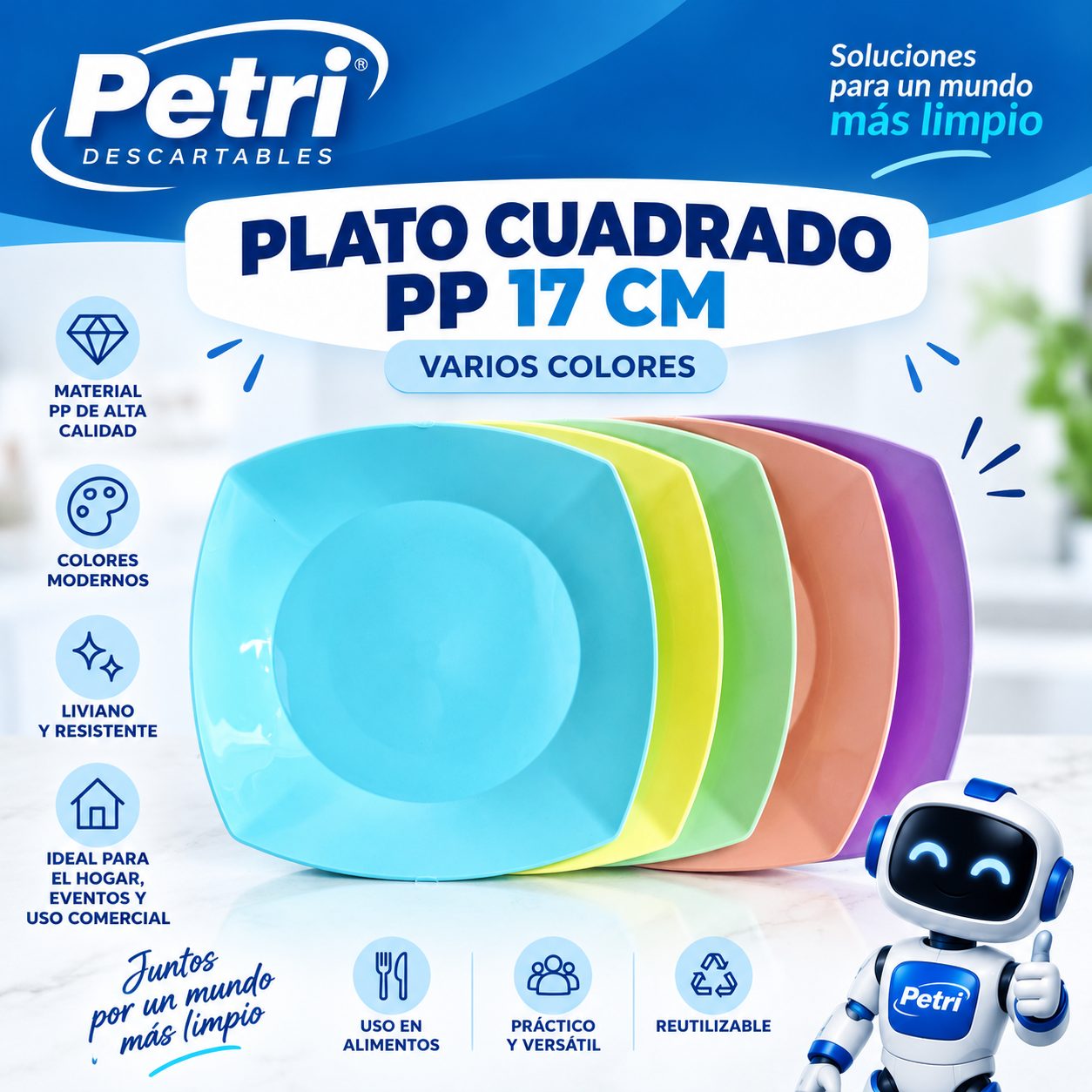 PLATO CUADRADO PP 17 CM VARIOS COLORES
