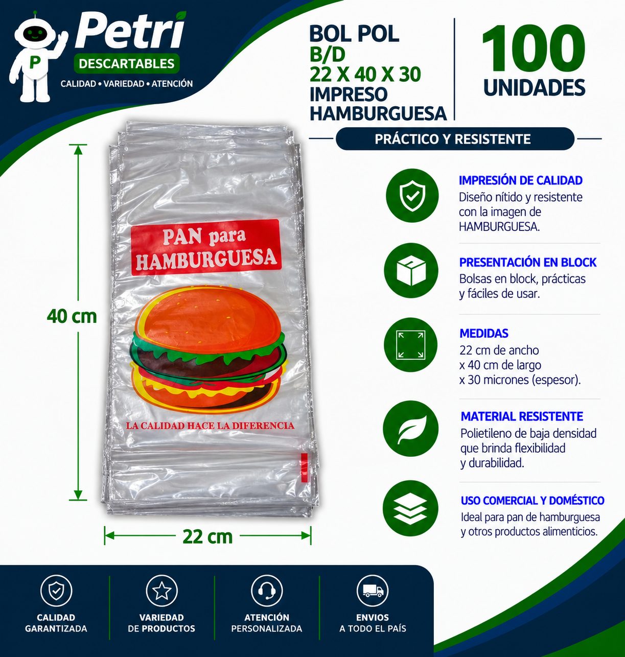 BOL POL B/D 22X40X30 IMPRESO HAMBURGUESA