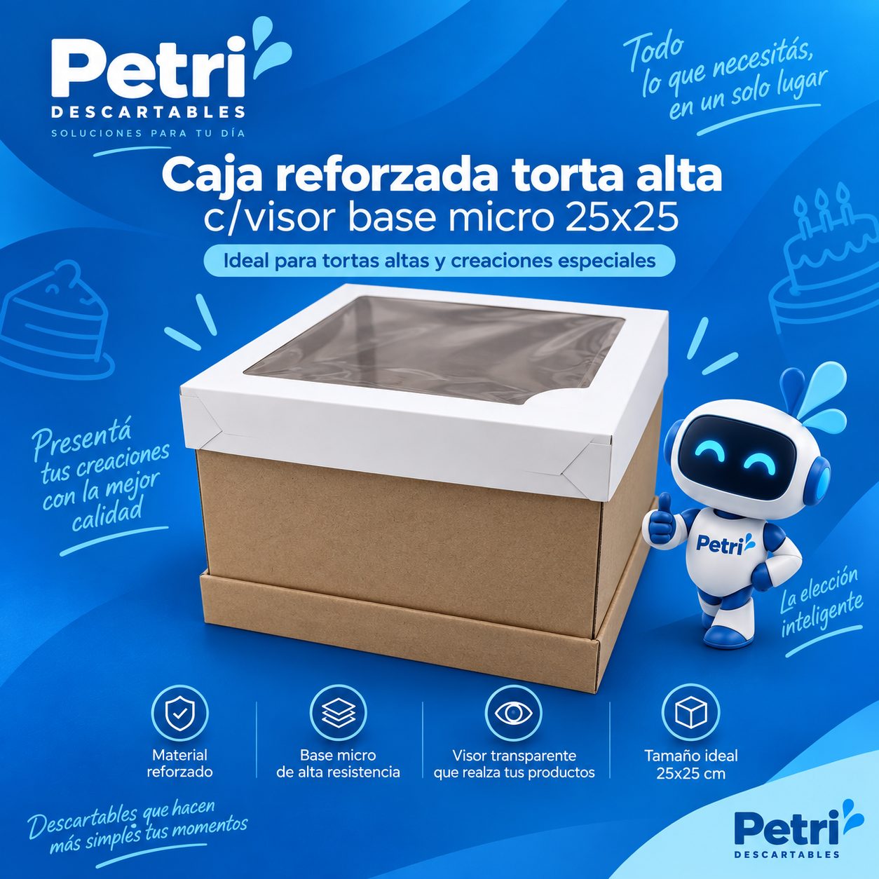 CAJA REFORZADA TORTA ALTA C/VISOR BASE MICRO (25X25X25)