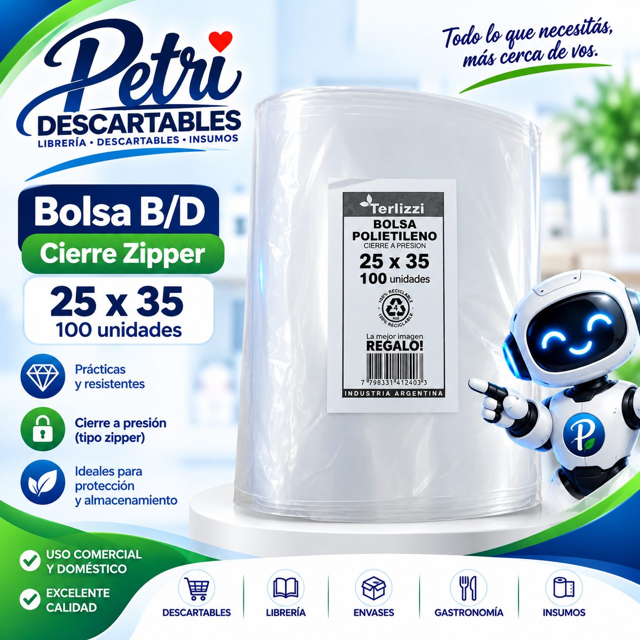 BOLSA B/D CIERRE ZIPPER 25X35 C.M.