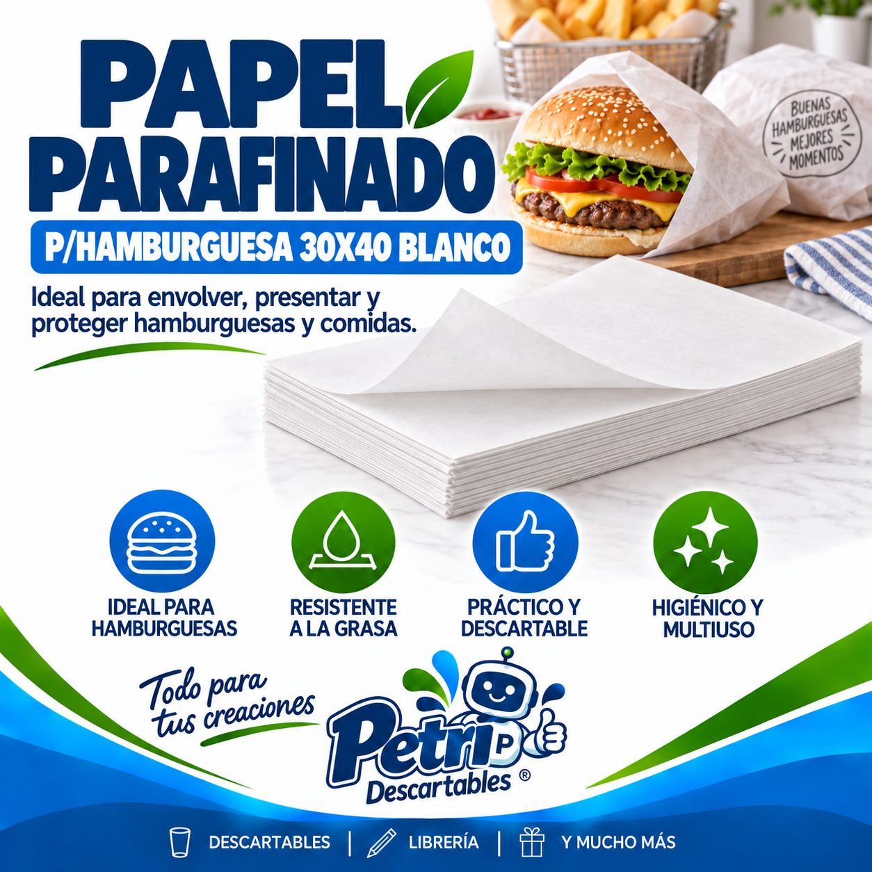 PAPEL PARAFINADO P/HAMBURGUESA 30X40 BLANCO