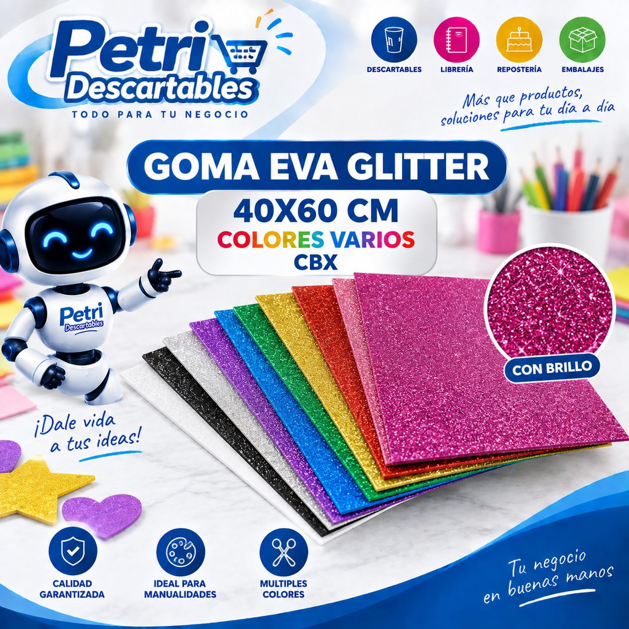 GOMA EVA GLITTER 40X60 COLORES VARIOS
