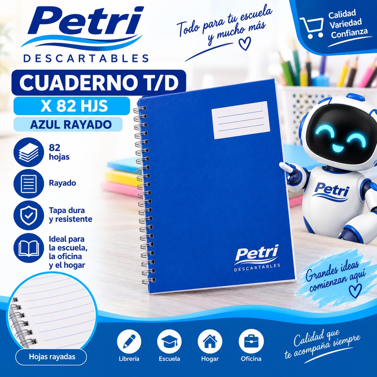 CUADERNO T/D X 82 HJS AZUL RAYADO