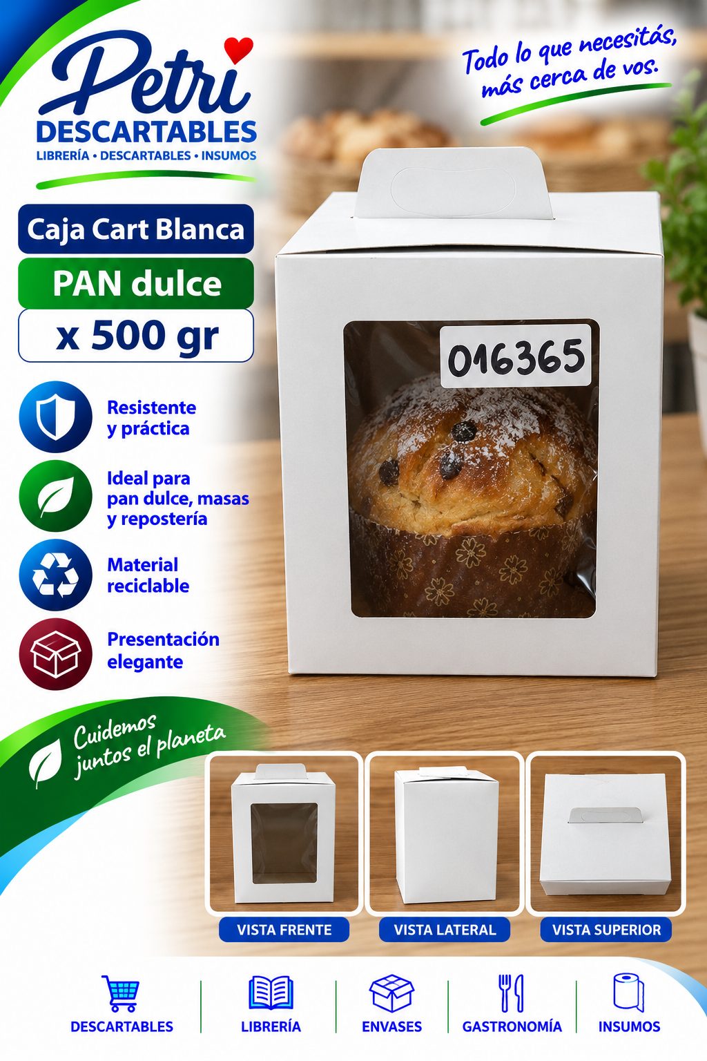 CAJA CART. BLANCA (PAN DULCE X 500 GRS9 14x14x17 C.M.