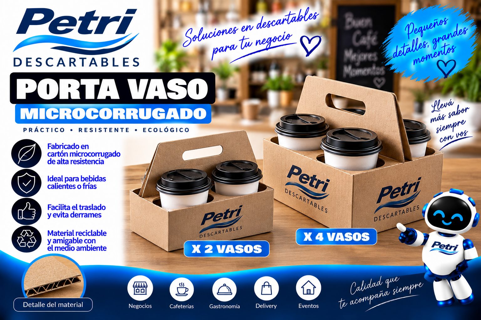 PORTA VASO MICROCORRUGADO X 4 O X 2 VASOS