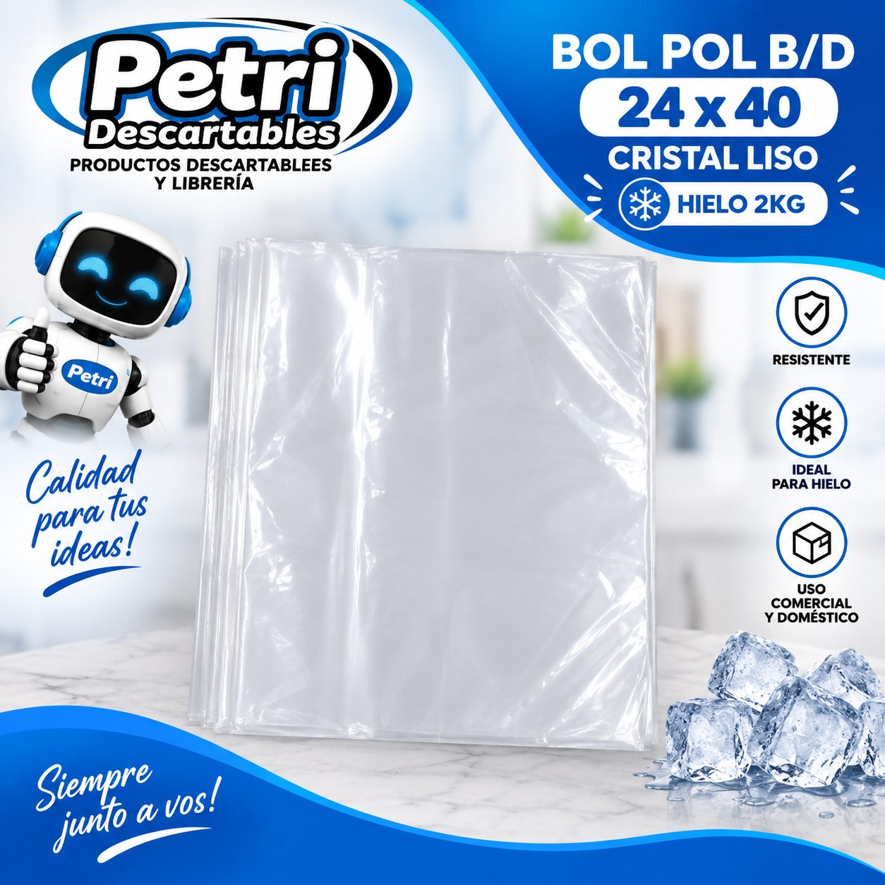BOL POL B/D 24X40X40 CRISTAL LISO (HIELO 2 KG)