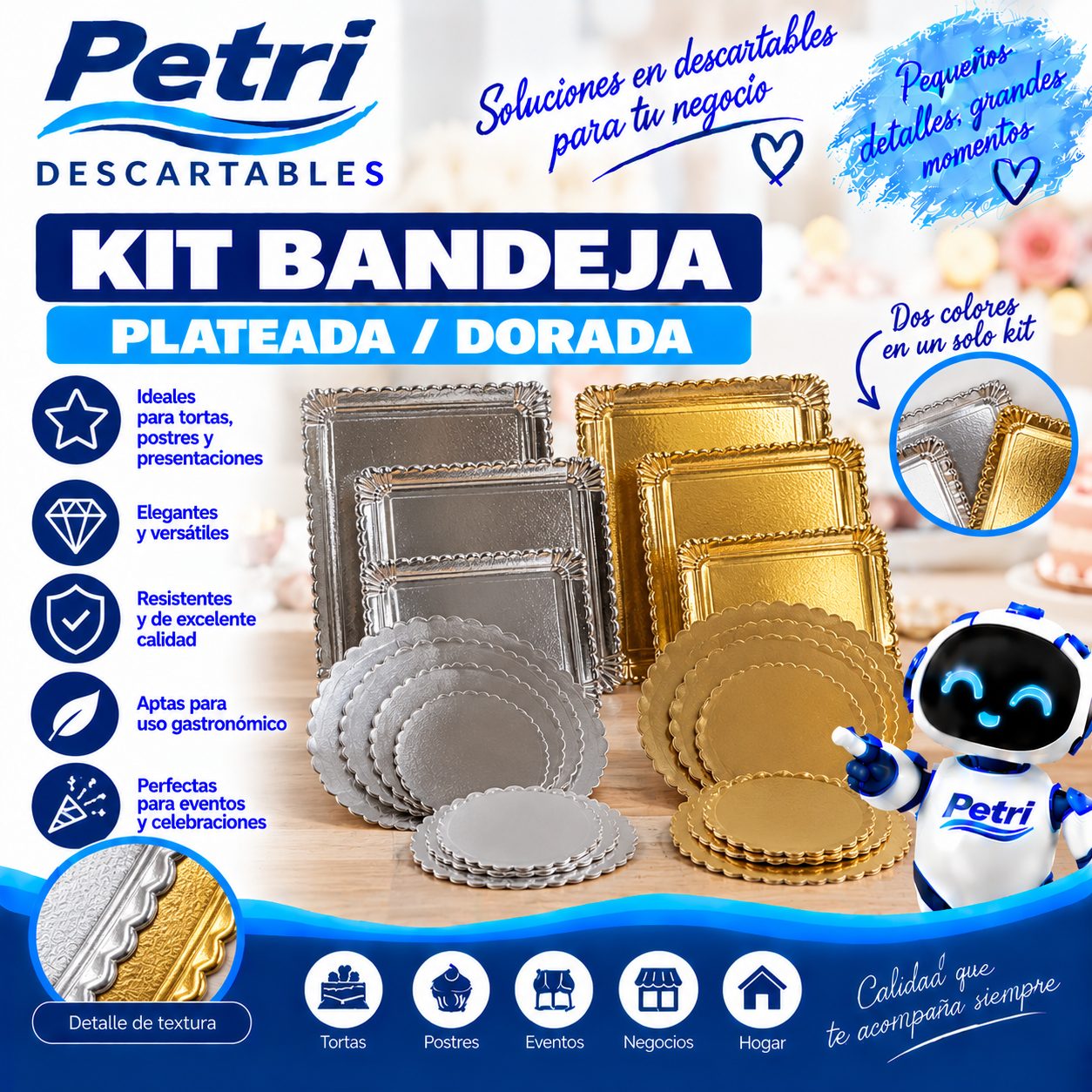 KIT BANDEJA PLATEADA/DORADA