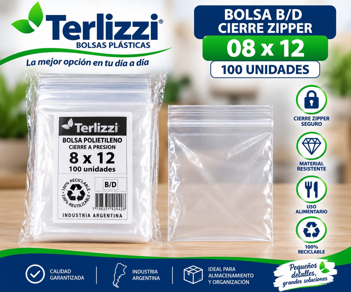 BOLSA B/D CIERRE ZIPPER 08X12 C.M.