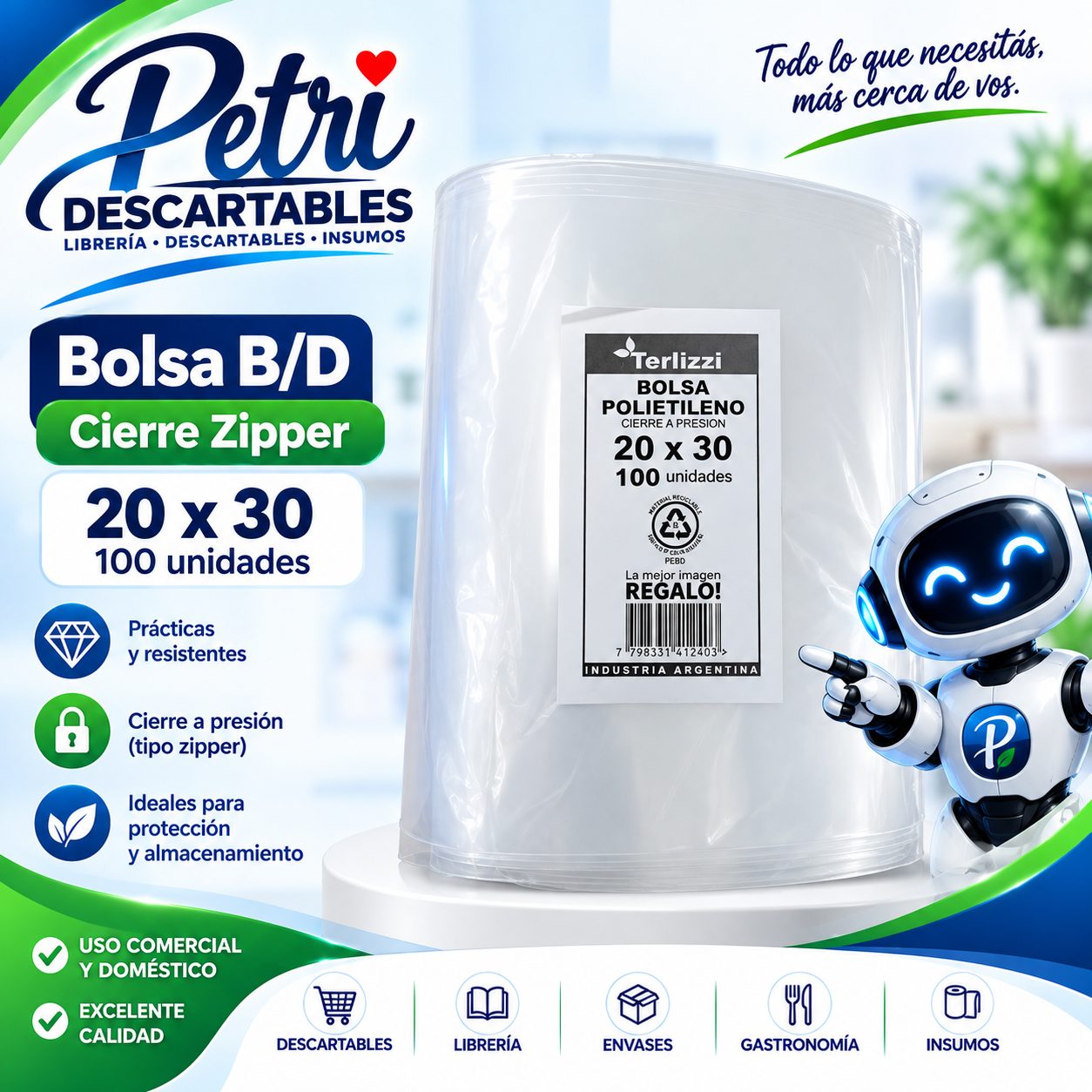 BOLSA B/D CIERRE ZIPPER 20X30 C.M.