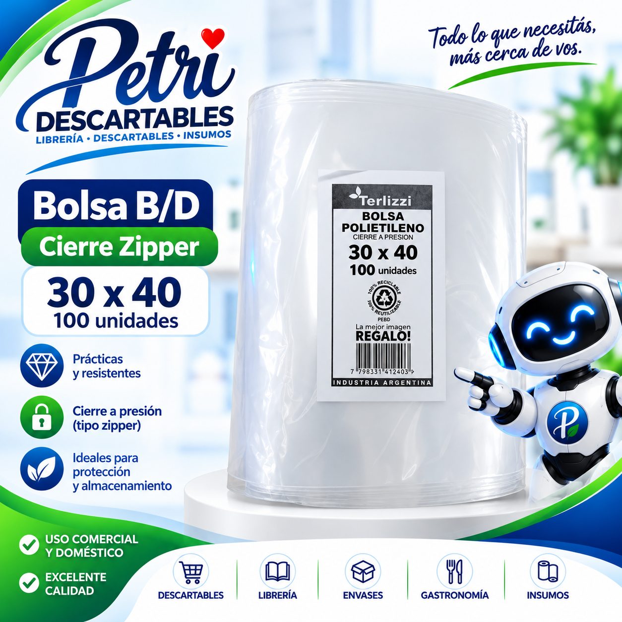 BOLSA B/D CIERRE ZIPPER 30X40 C.M.