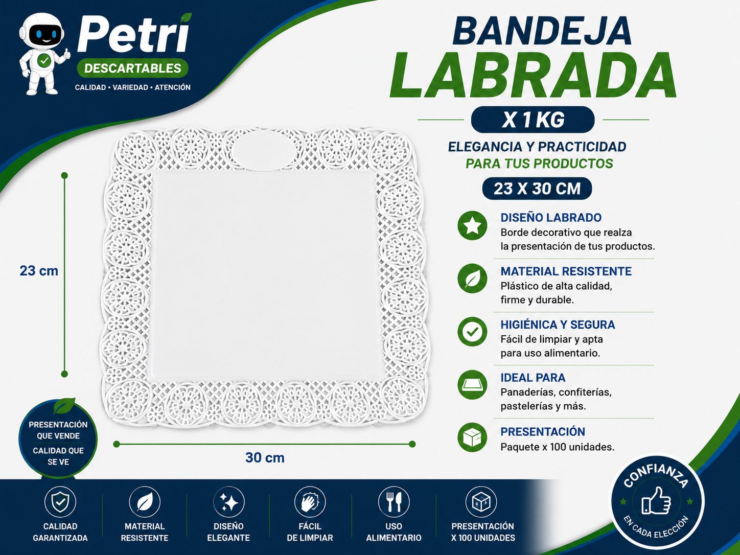 BANDEJA LABRADA X 1 KG (23X30 CM)