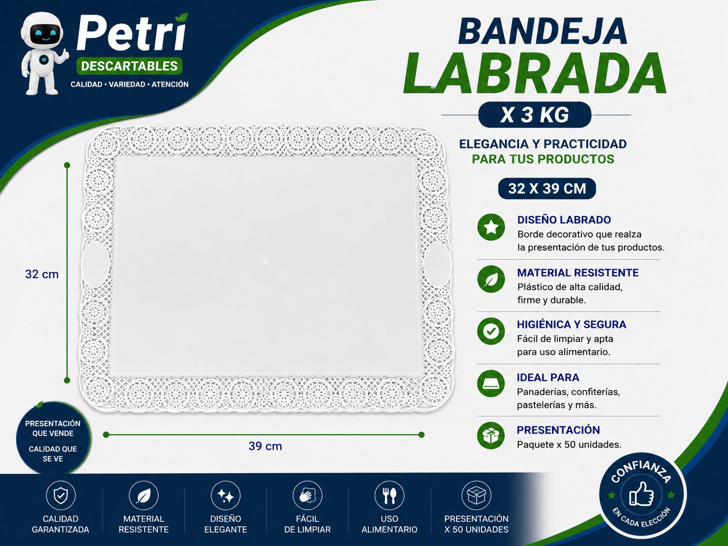 BANDEJA LABRADA X 3 KG (32X39 CM)
