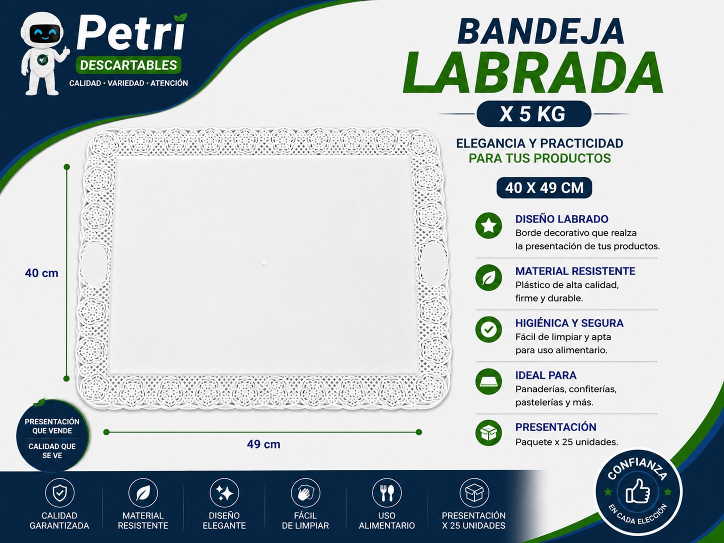 BANDEJA LABRADA X 5 KG (40X49 CM)