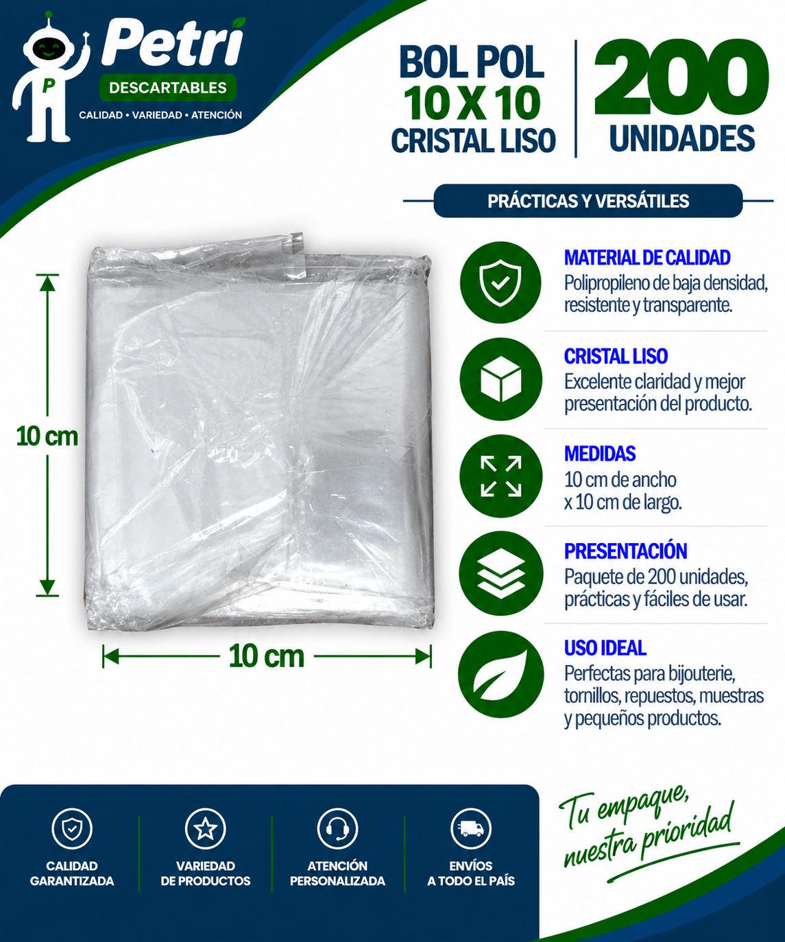 BOL POLIP 10X10X30 CRISTAL LISO