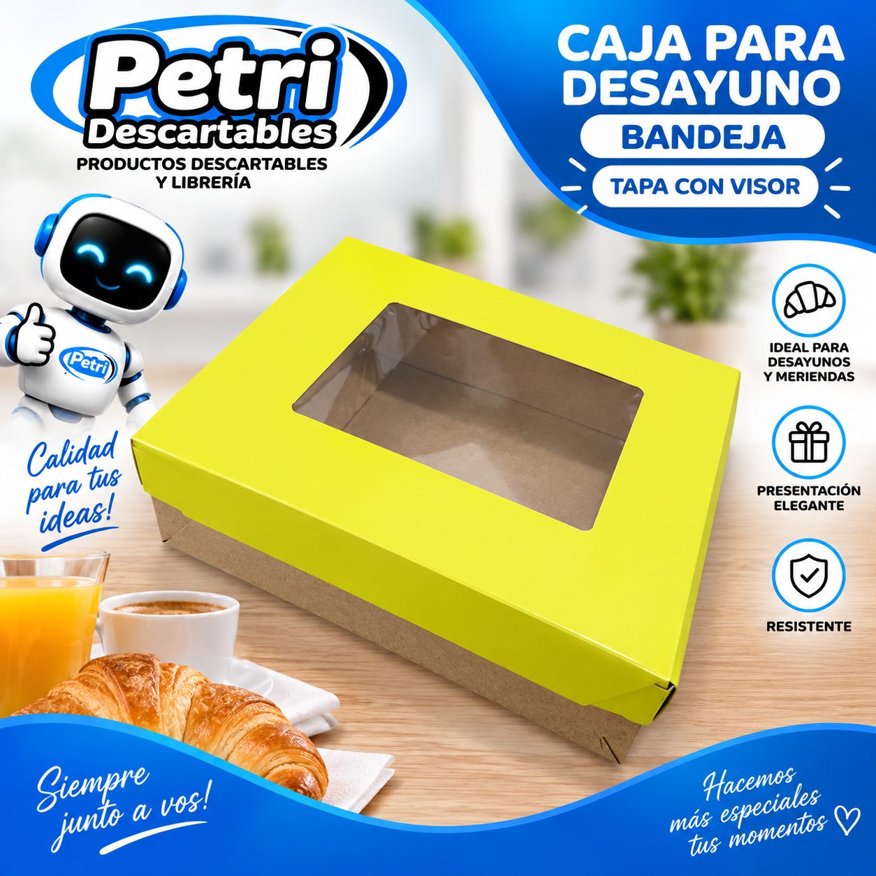 CAJA P/DESAYUNO - BANDEJA + TAPA CON VISOR X 450 GRS