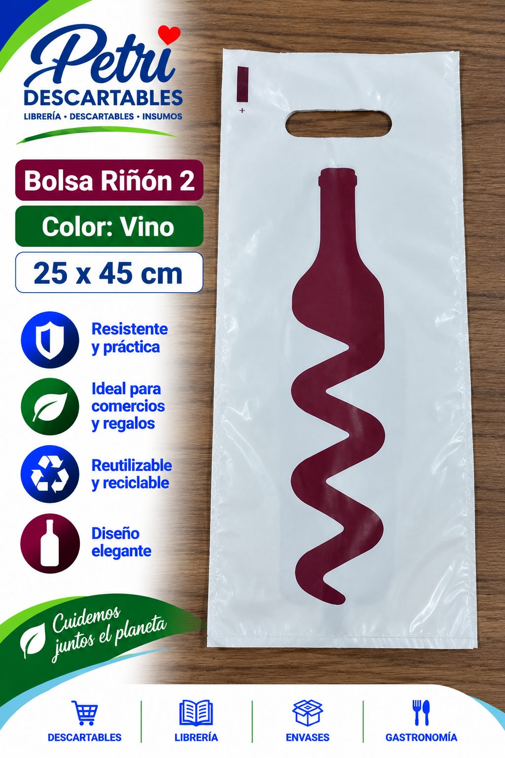 BOLSA RIÑON AD VINO 25X45 CM (2 BOTELLAS)