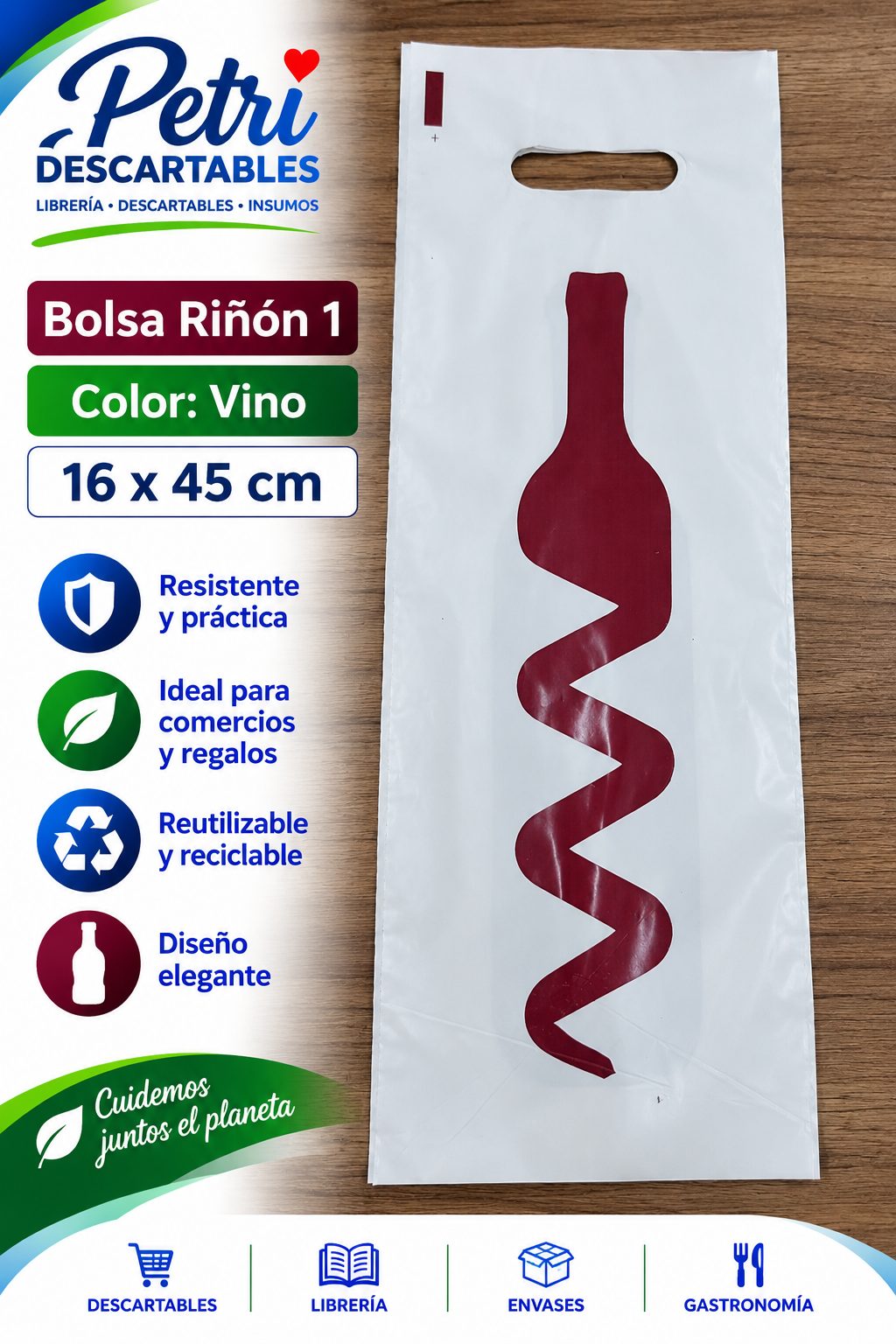 BOLSA RIÑON AD VINO 16X45 CM (1 BOTELLA)