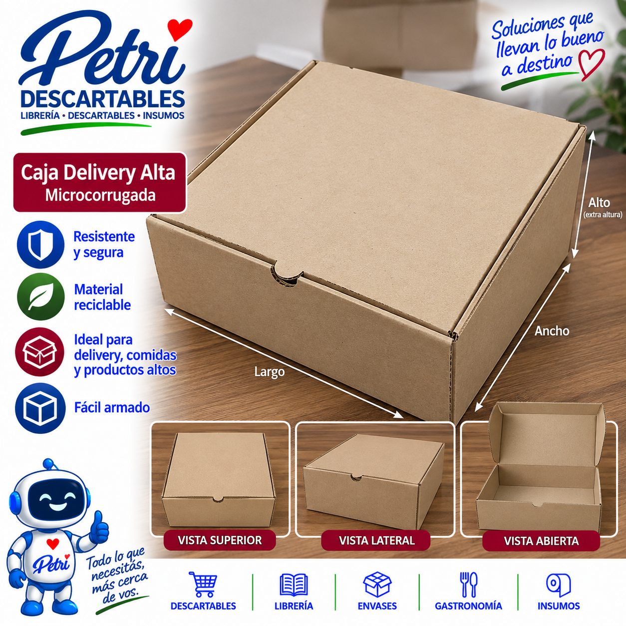 CAJA MICROCORRUGADA DELIBERY ALTA (32X32X10)