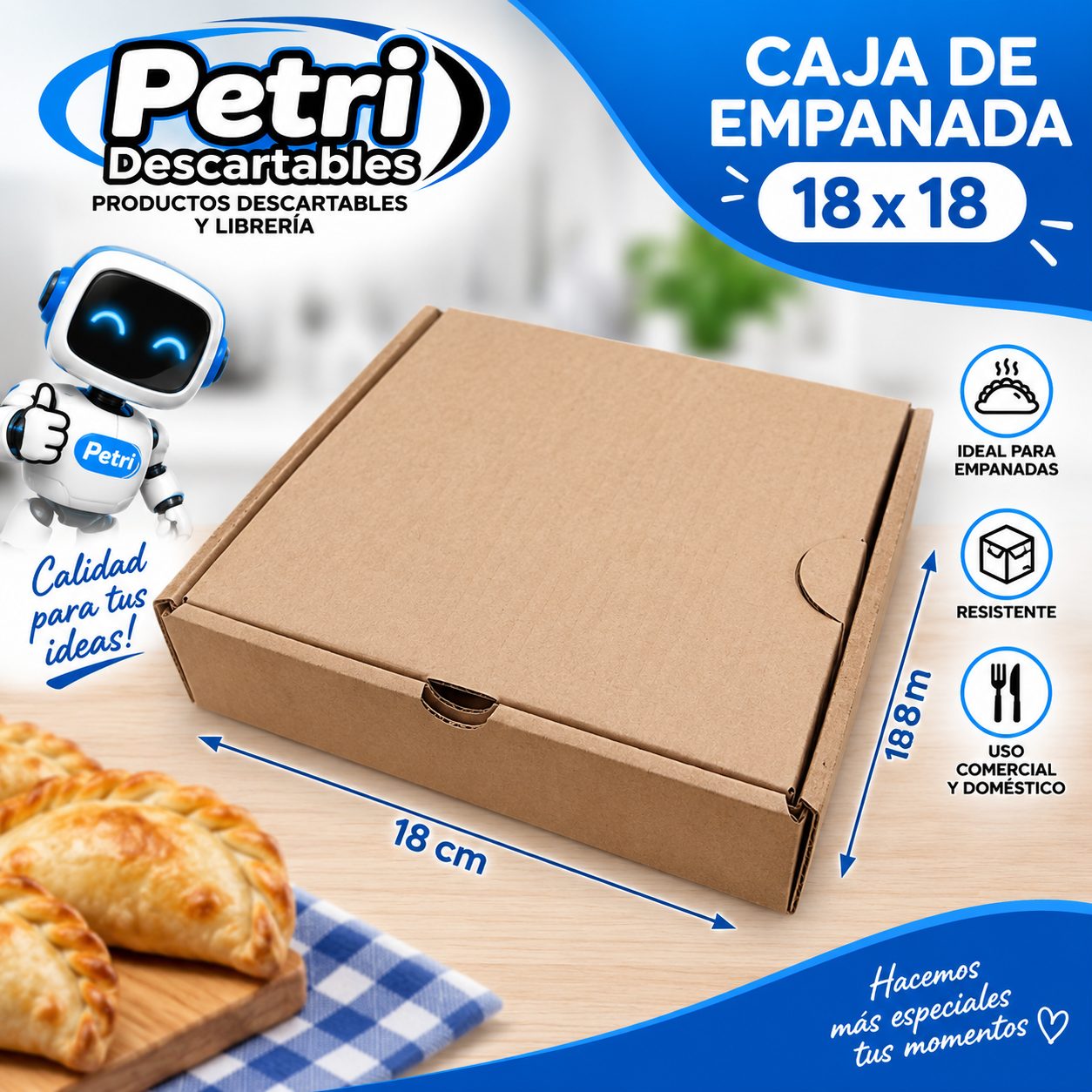 CAJA P/EMPANADA M/M 18X18 (6 EMPANADAS)