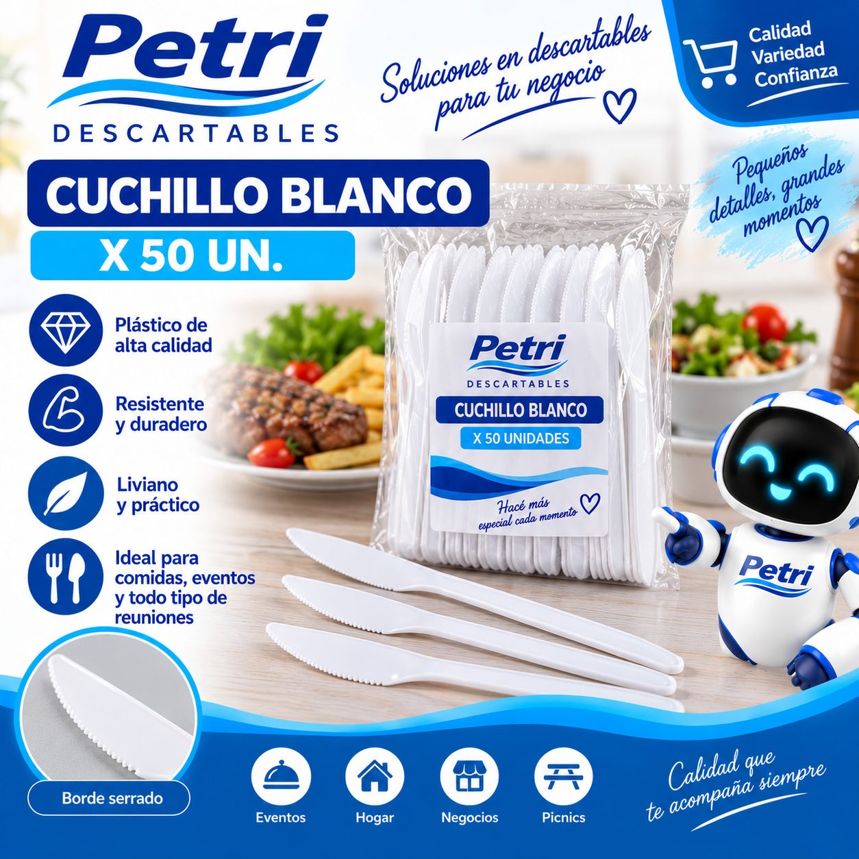 CUCHILLO BLANCO X 50 UN.