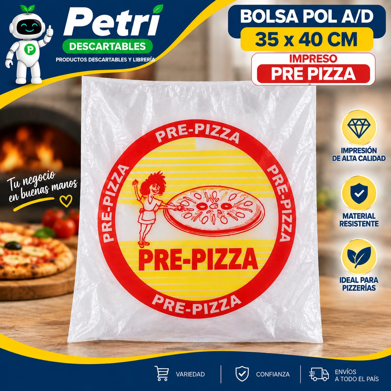 BOL POL A/D 35X40 IMPRESO PRE PIZZA