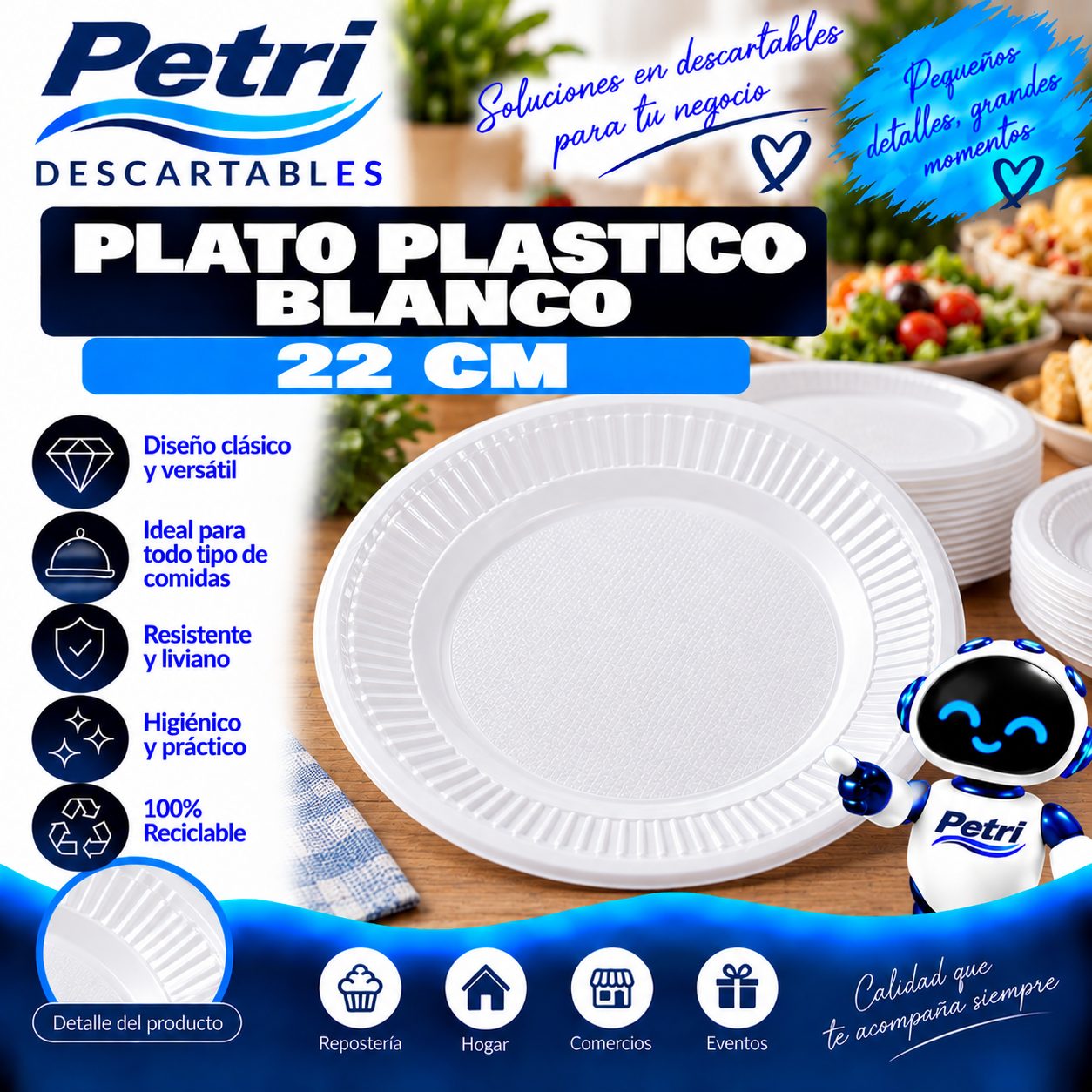 PLATO PLASTICO BLANCO 22 CM