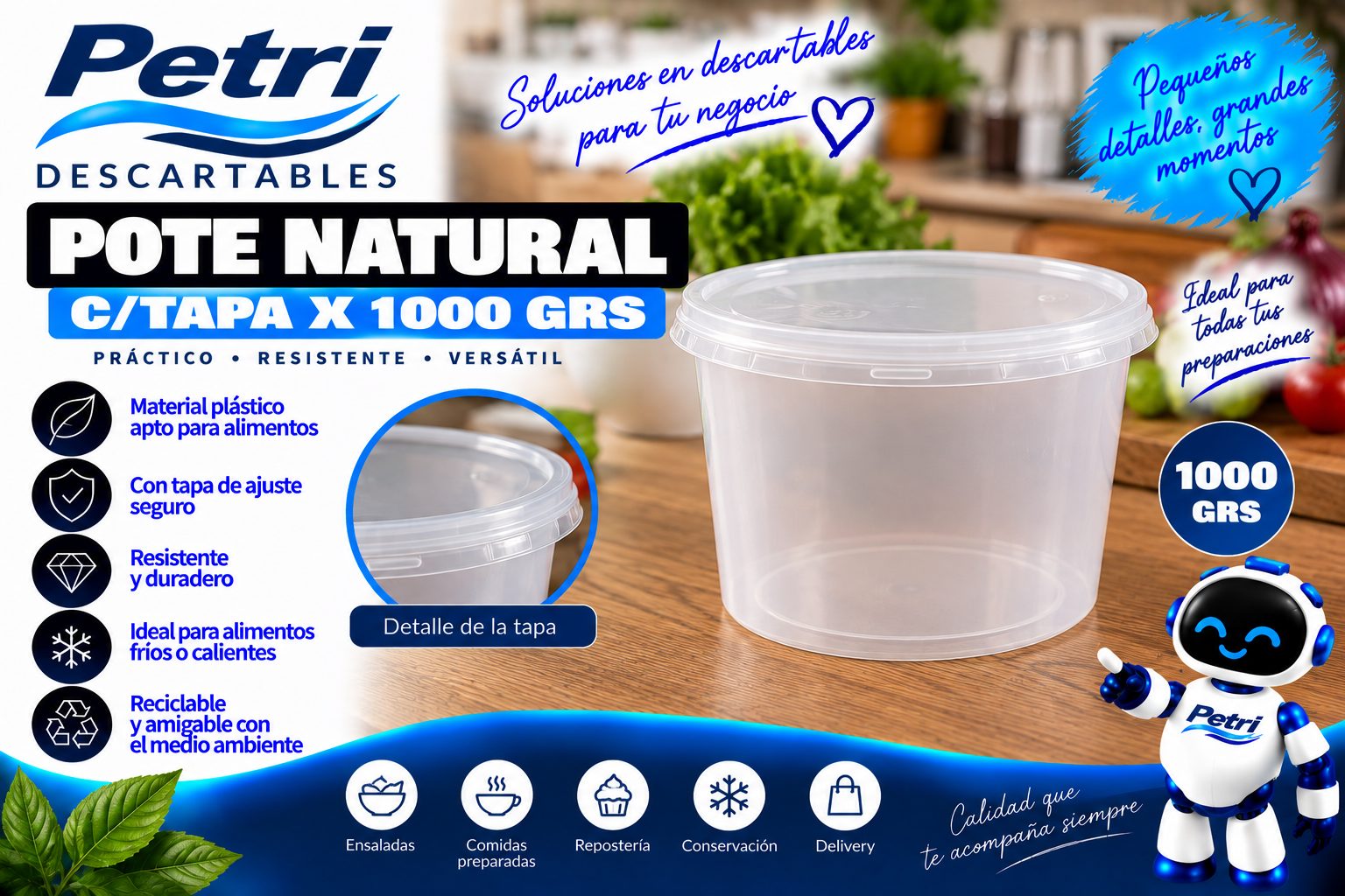 POTE NATURAL C/TAPA X 1000 GRS