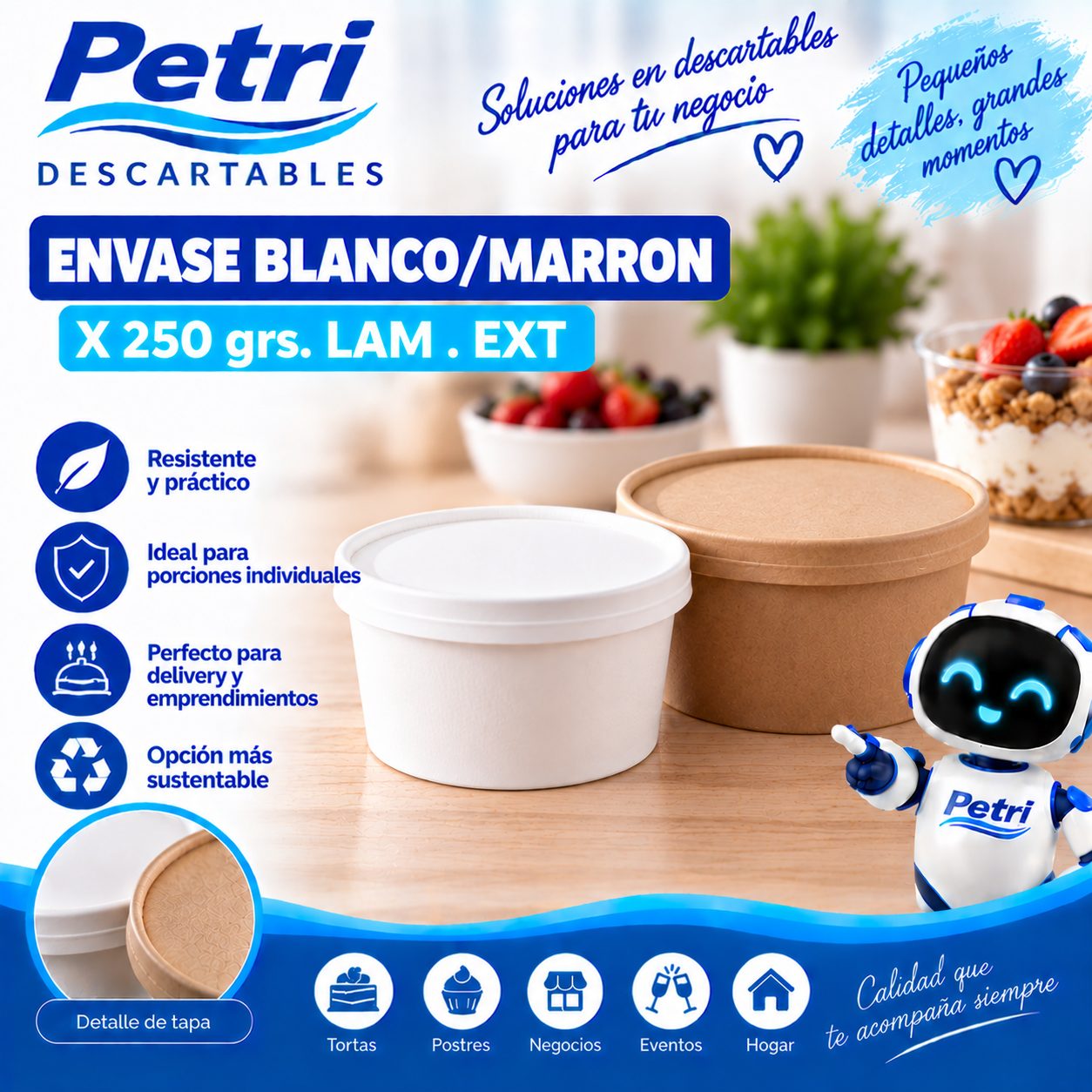 ENVASE BLANCO/MARRON X 250 grs. LAM . EXT