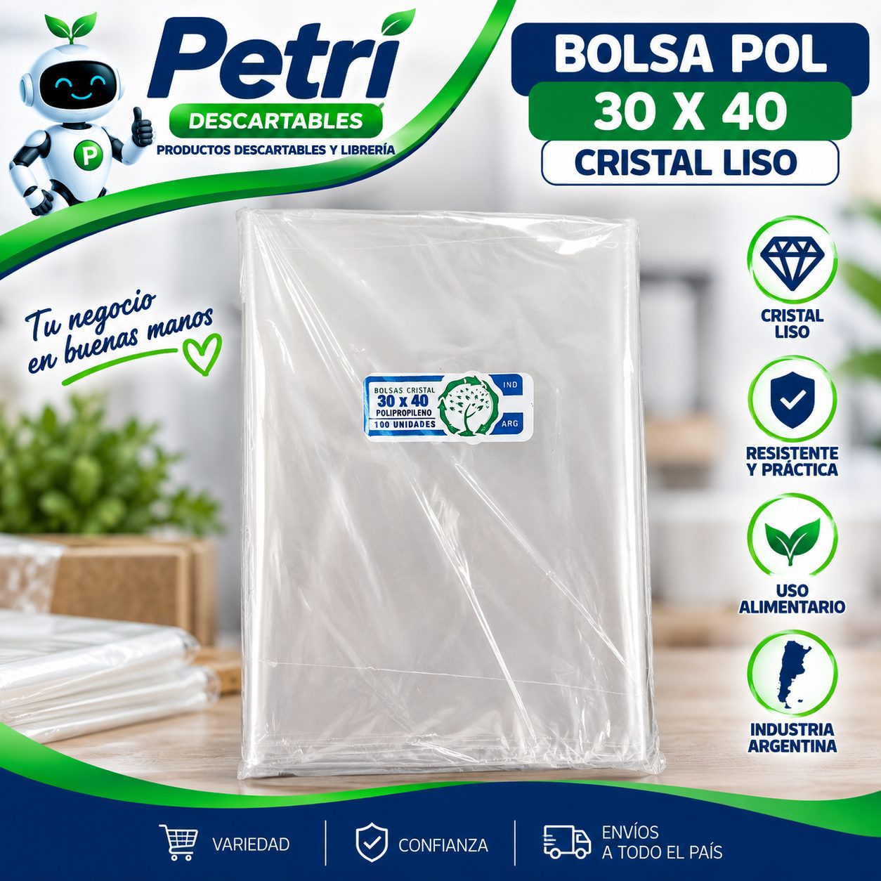 BOL POLIP 30X40X30 CRISTAL LISO