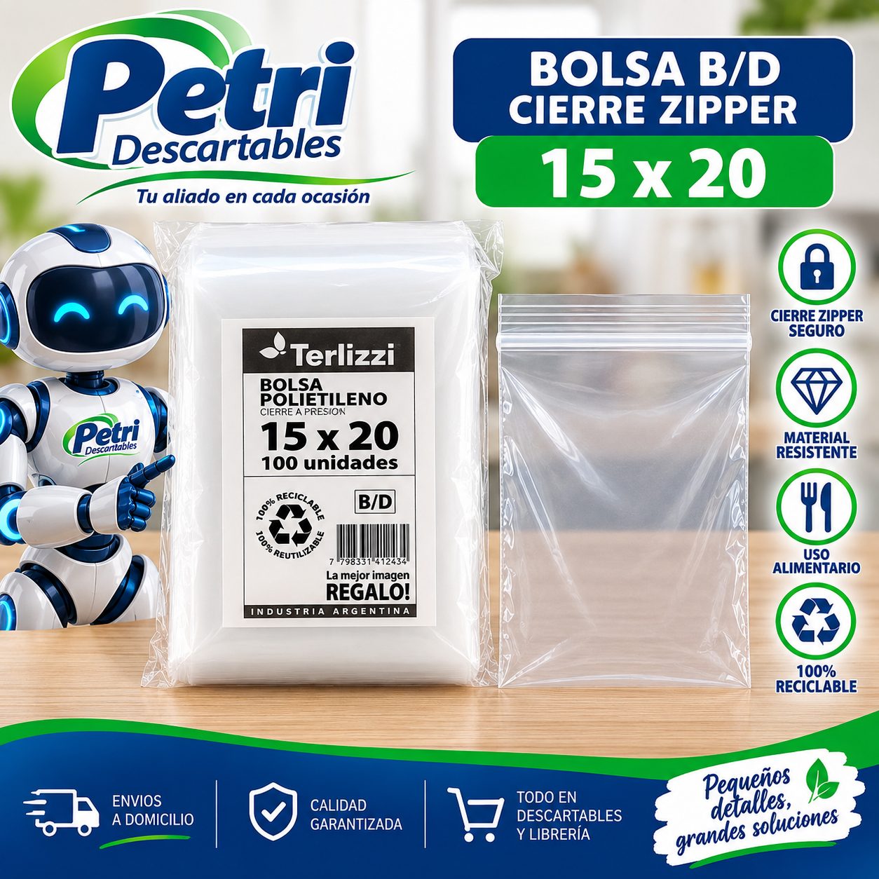 BOLSA B/D CIERRE ZIPPER 15X20 C.M.