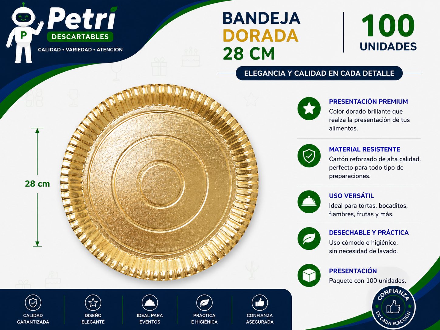 BANDEJAS DORADAS 28 CM