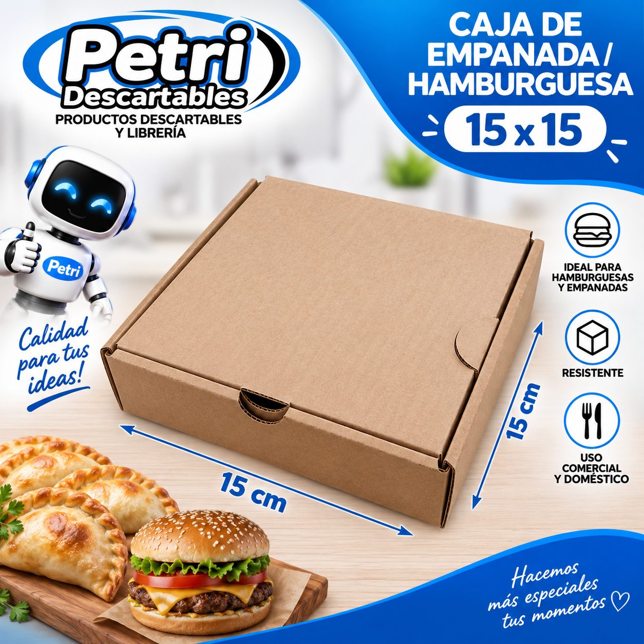 CAJA P/EMPANADA MICRO M/M 15X15 (HAMBURGUESA)
