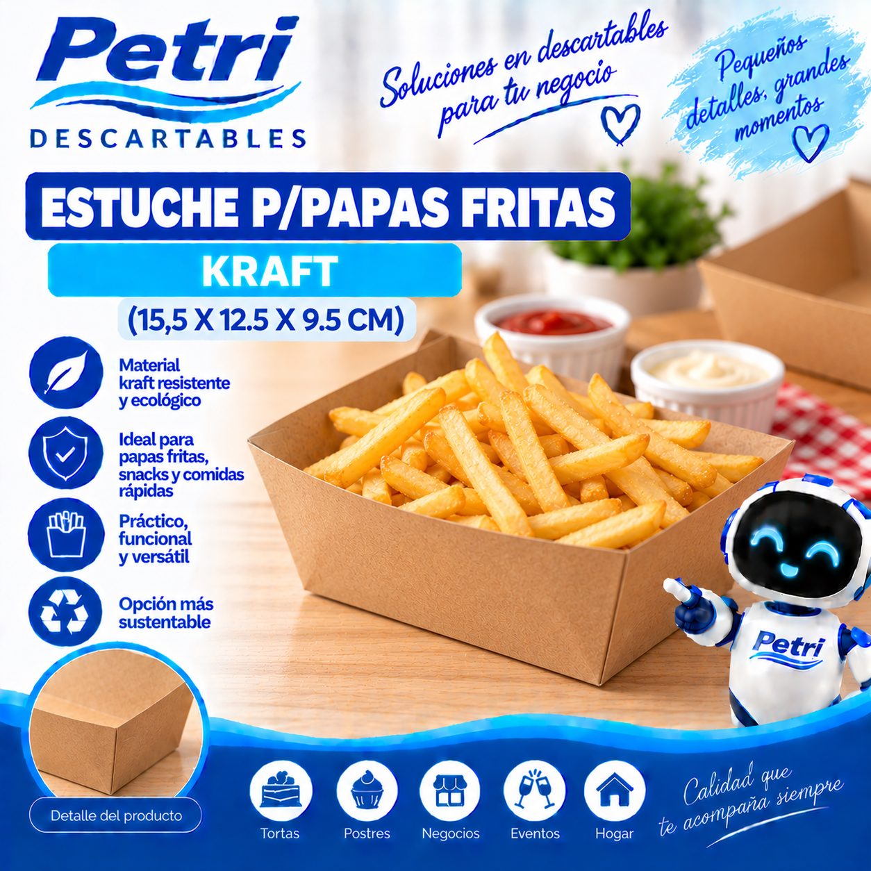 ESTUCHE P/PAPAS FRITAS KRAFT (15.5X12.5X9.5 CM)
