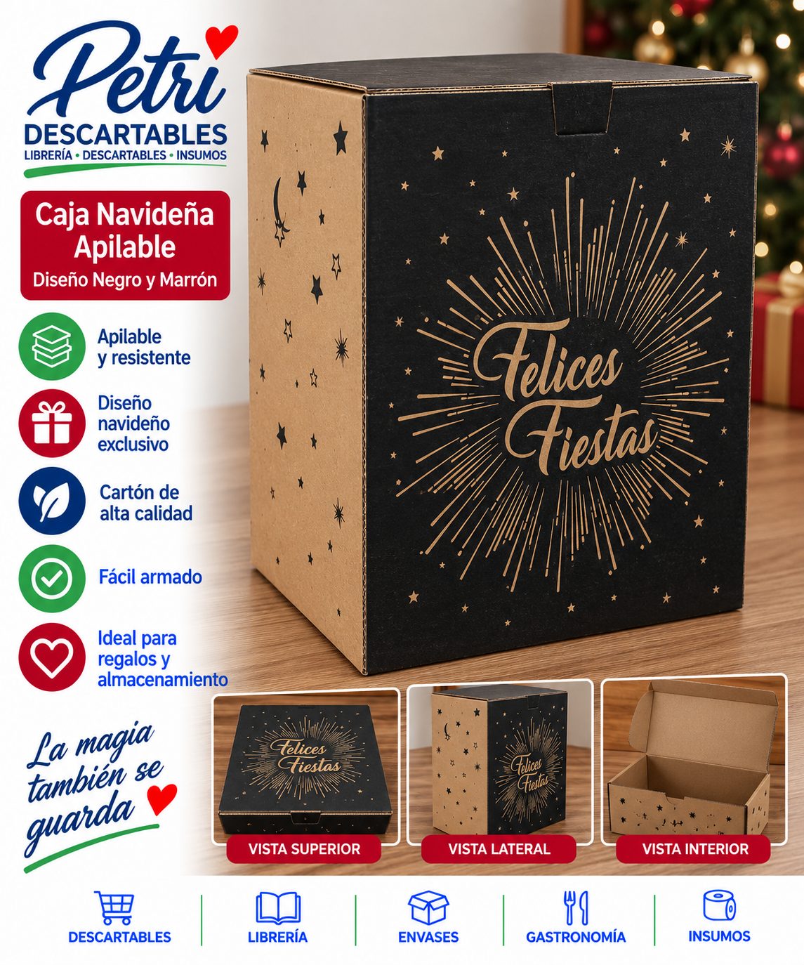 CAJA NAVIDEÑA APILABLE NEGRA Y MARRON (30X17X34)