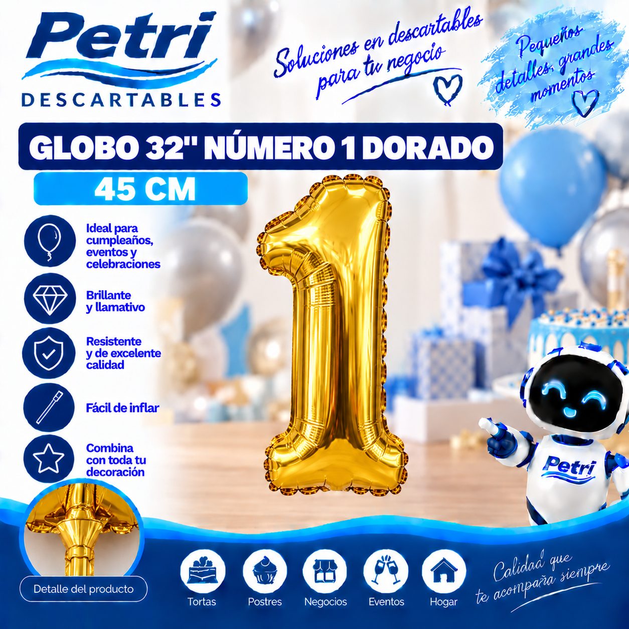 GLOBO 32" NUMERO 1 DORADO 45 CM